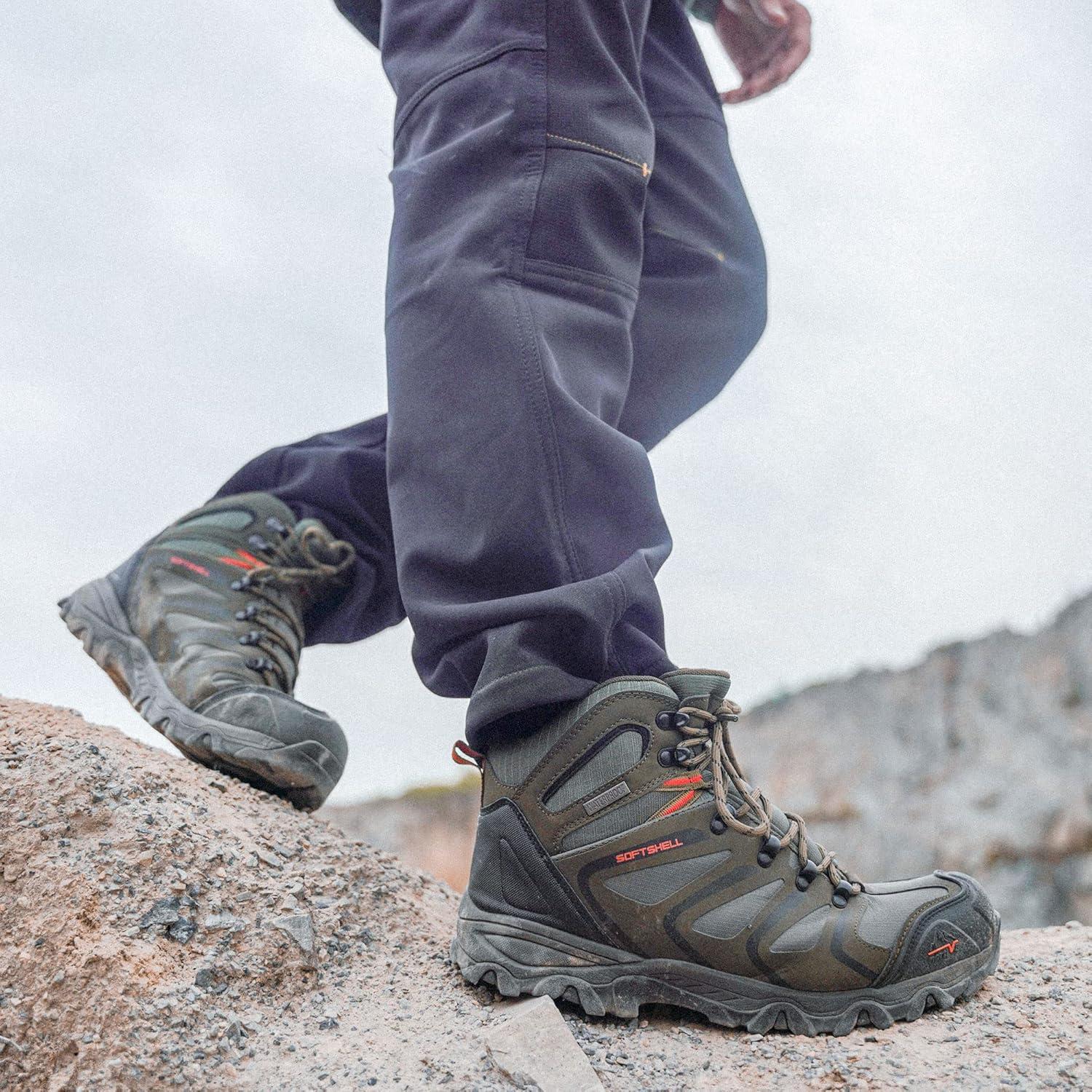 imageNORTIV 8 Mens Ankle High Waterproof Hiking Boots Outdoor Lightweight Shoes Trekking Trails ArmadilloArmyGreenBlackOrange