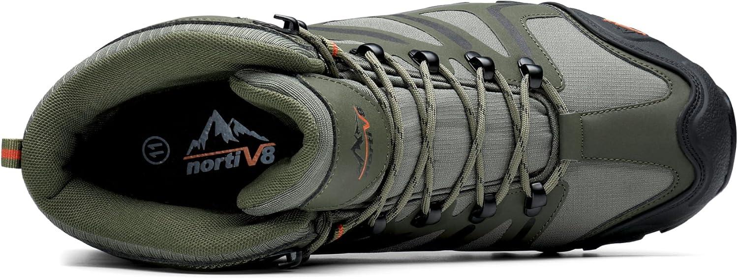 imageNORTIV 8 Mens Ankle High Waterproof Hiking Boots Outdoor Lightweight Shoes Trekking Trails ArmadilloArmyGreenBlackOrange
