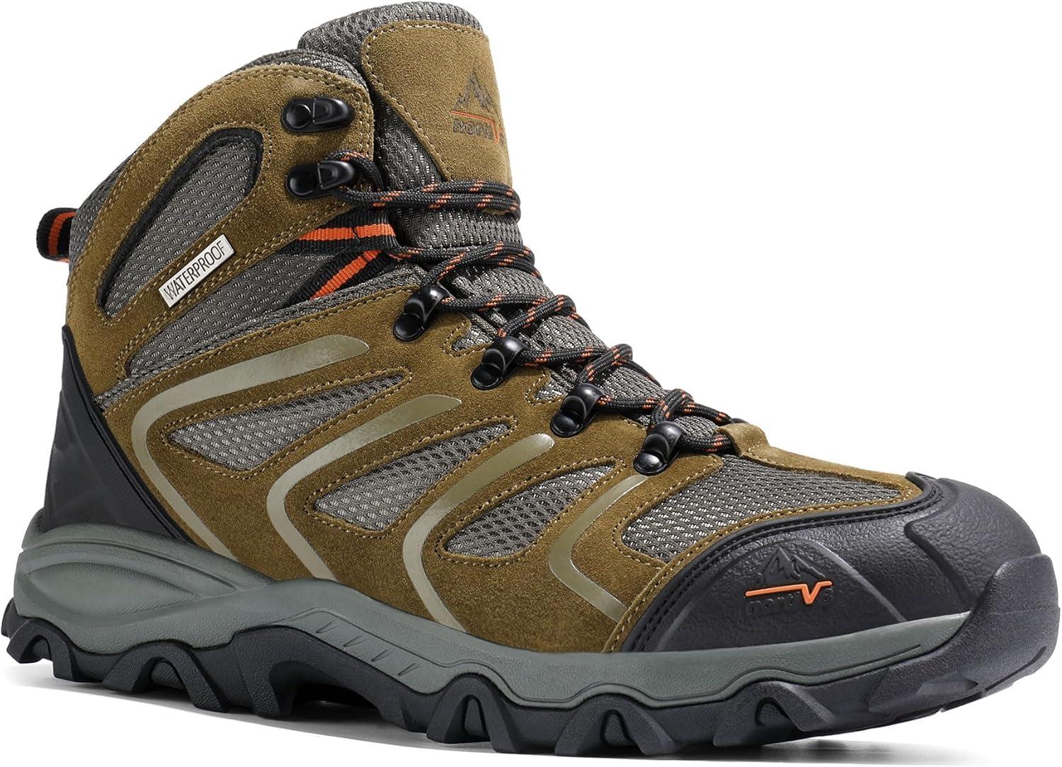 imageNORTIV 8 Mens Ankle High Waterproof Hiking Boots Outdoor Lightweight Shoes Trekking Trails ArmadilloOlivesuede