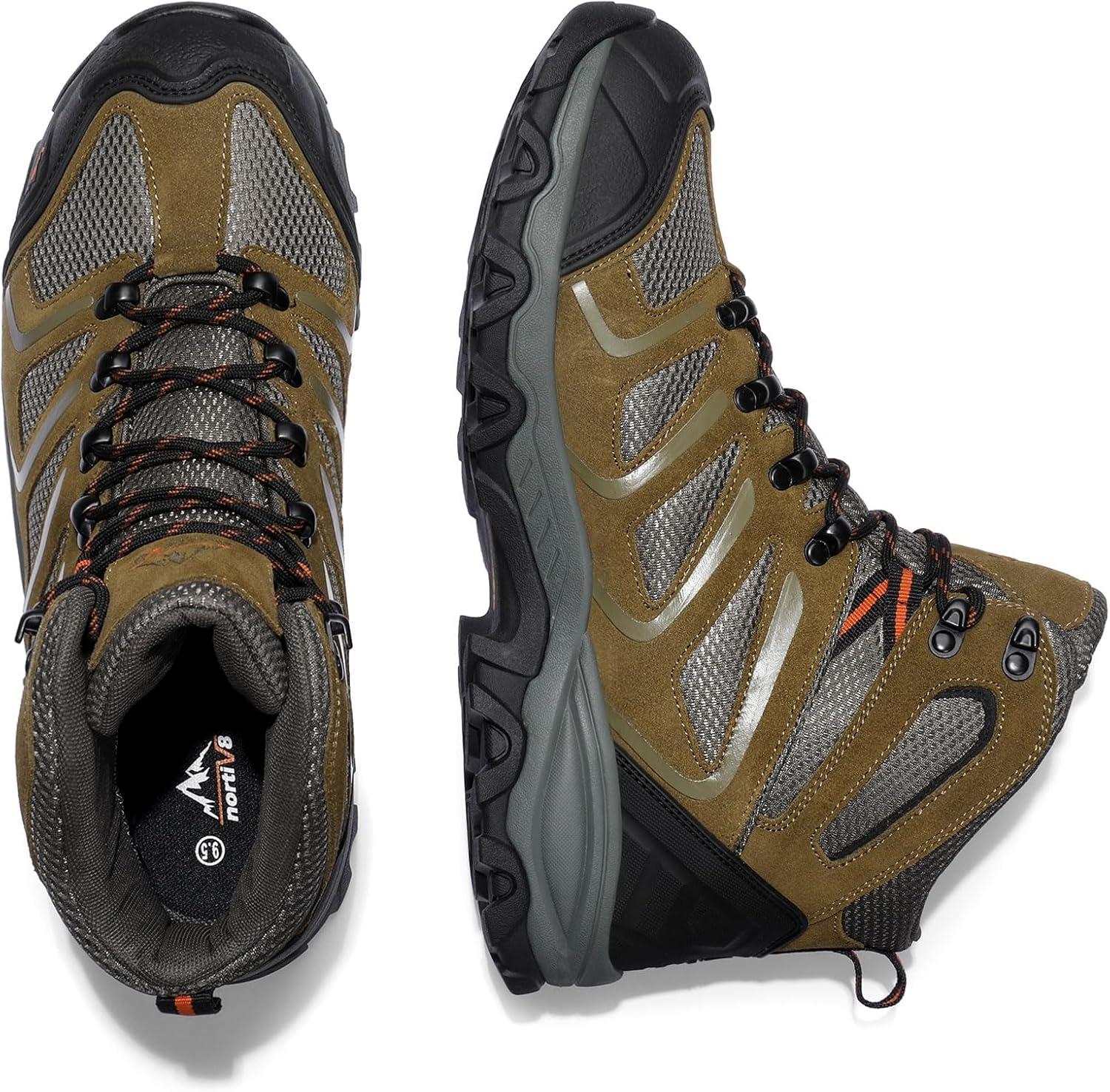 imageNORTIV 8 Mens Ankle High Waterproof Hiking Boots Outdoor Lightweight Shoes Trekking Trails ArmadilloOlivesuede