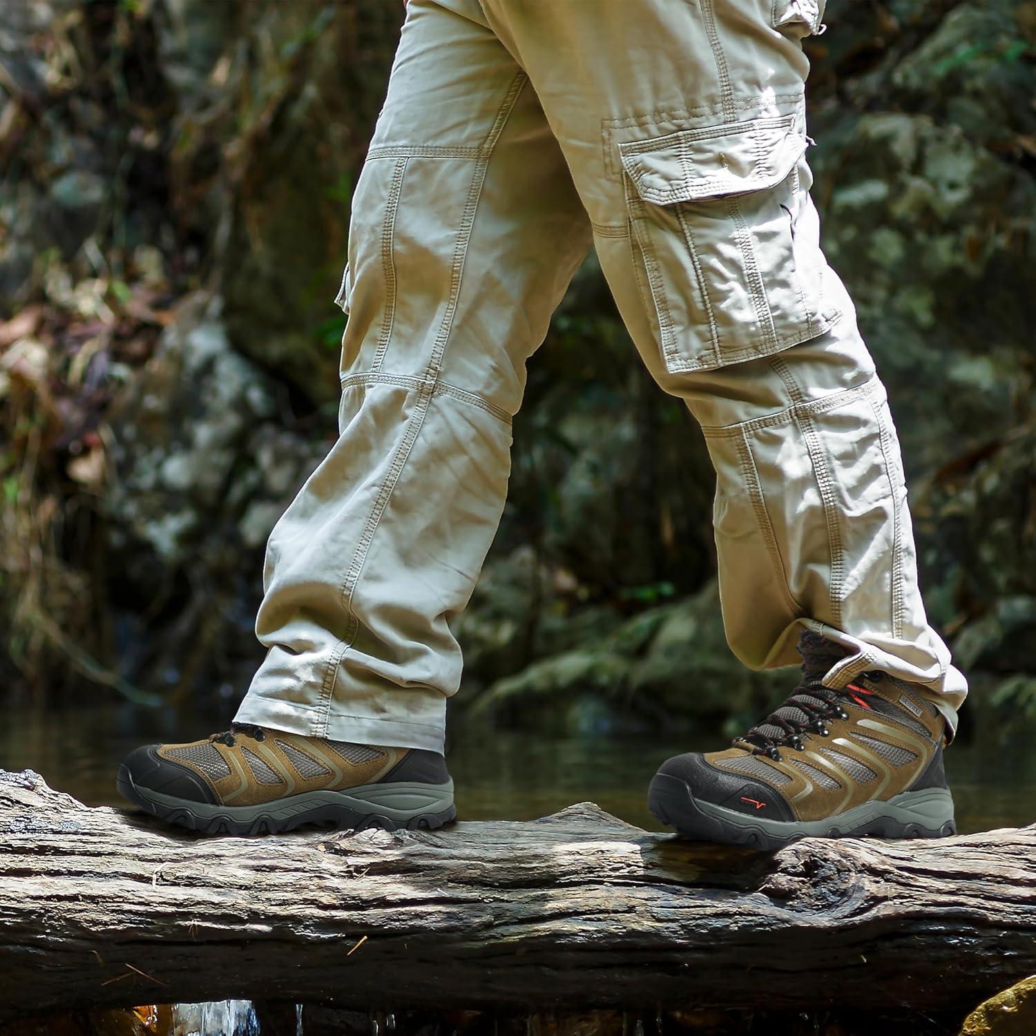 imageNORTIV 8 Mens Ankle High Waterproof Hiking Boots Outdoor Lightweight Shoes Trekking Trails ArmadilloOlivesuede