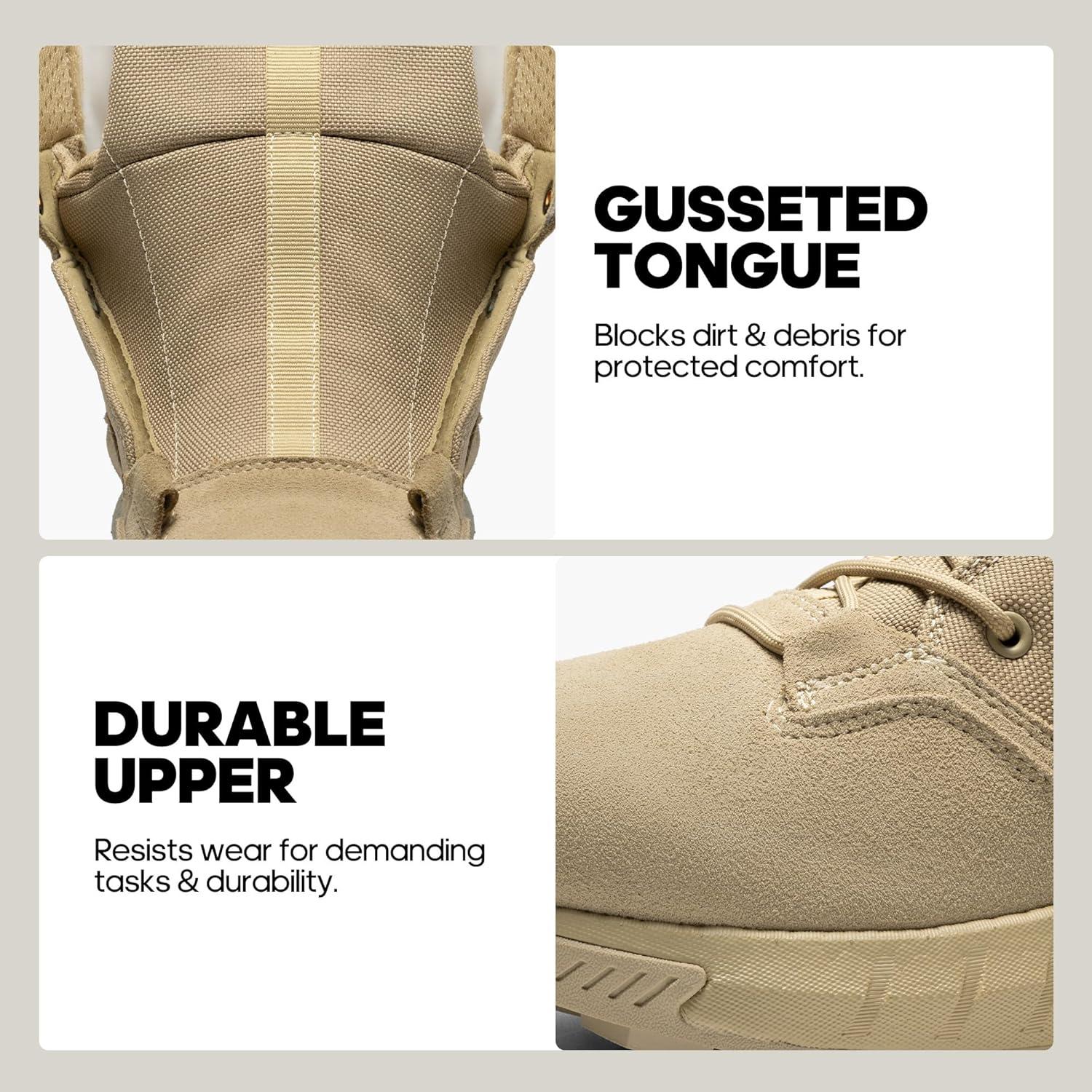 imageNORTIV 8 Mens Breathable Military Tactical Combat Boots Side Zipper Arch Support Leather Lightweight Motorcycle Work Hiking Boots 8 Inches DesertStormSand