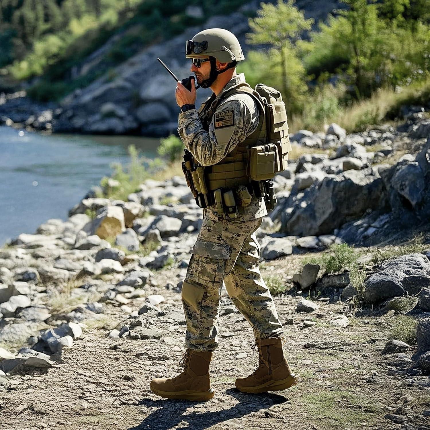 imageNORTIV 8 Mens Breathable Military Tactical Combat Boots Side Zipper Arch Support Leather Lightweight Motorcycle Work Hiking Boots 8 Inches DesertStormSand