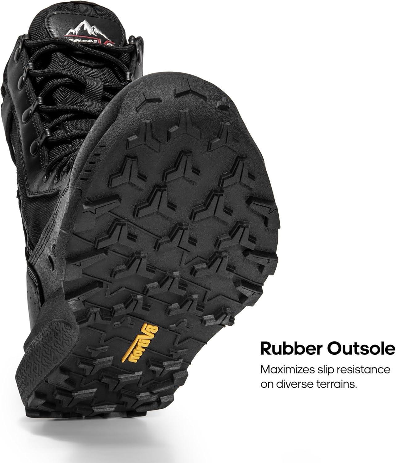 imageNORTIV 8 Mens Breathable Tactical Military Work Boots Side Zipper Leather Lightweight Hiking Motorcycle Combat Boots 8 Inches PeakforceBlack