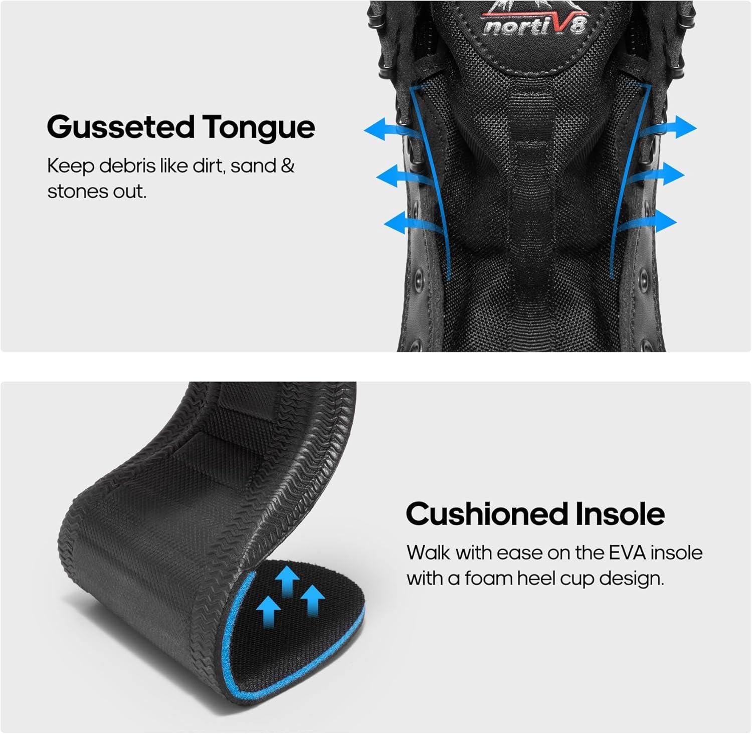 imageNORTIV 8 Mens Breathable Tactical Military Work Boots Side Zipper Leather Lightweight Hiking Motorcycle Combat Boots 8 Inches PeakforceBlack