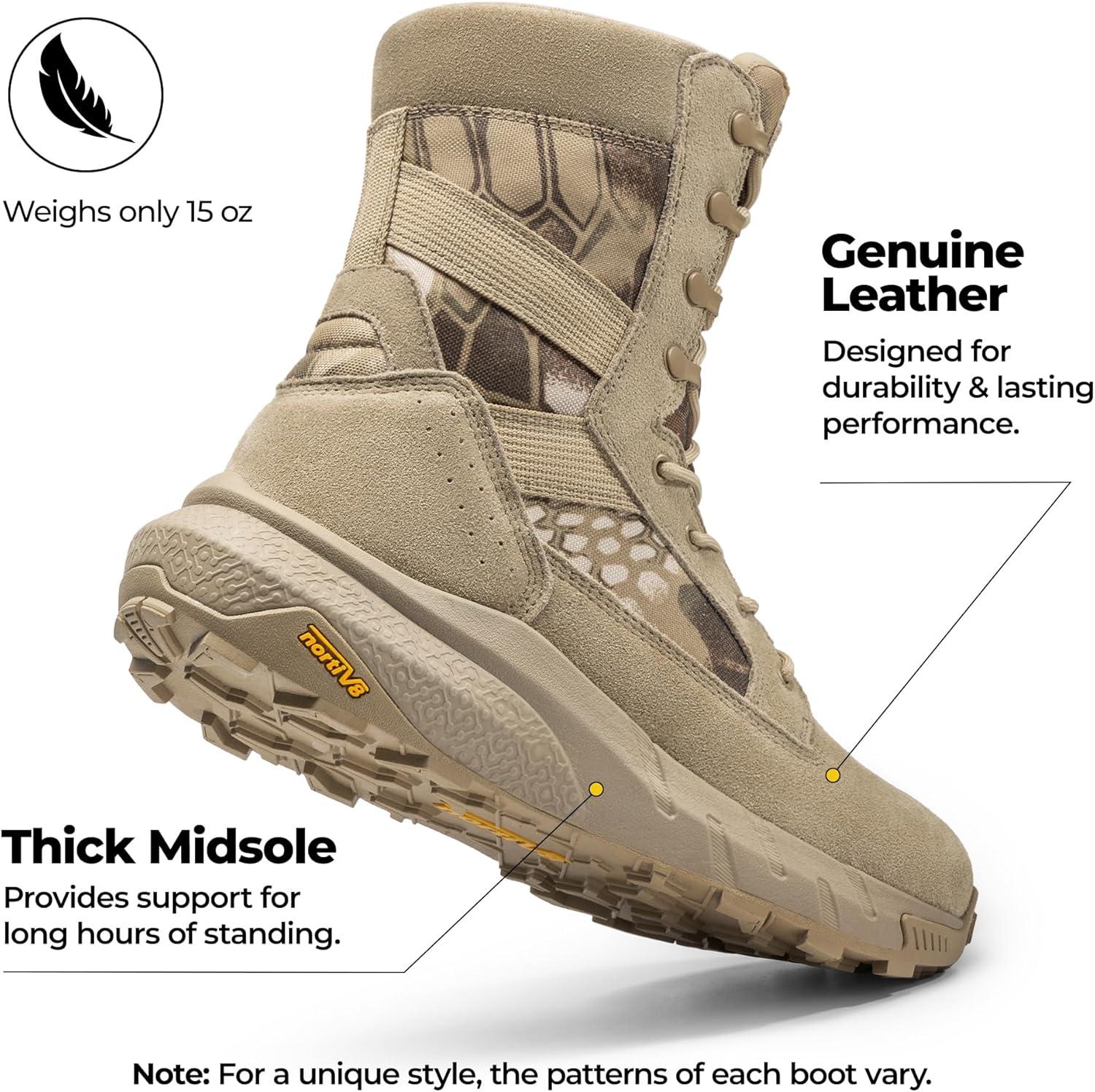 imageNORTIV 8 Mens Breathable Tactical Military Work Boots Side Zipper Leather Lightweight Hiking Motorcycle Combat Boots 8 Inches PeakforceCamo Sand
