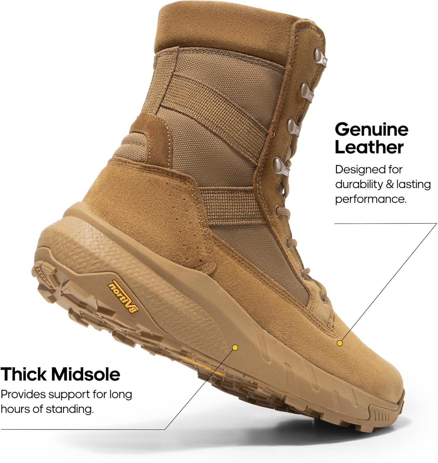 imageNORTIV 8 Mens Breathable Tactical Military Work Boots Side Zipper Leather Lightweight Hiking Motorcycle Combat Boots 8 Inches PeakforceCoyote