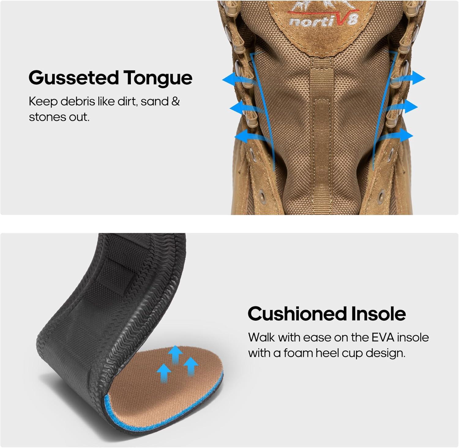 imageNORTIV 8 Mens Breathable Tactical Military Work Boots Side Zipper Leather Lightweight Hiking Motorcycle Combat Boots 8 Inches PeakforceCoyote