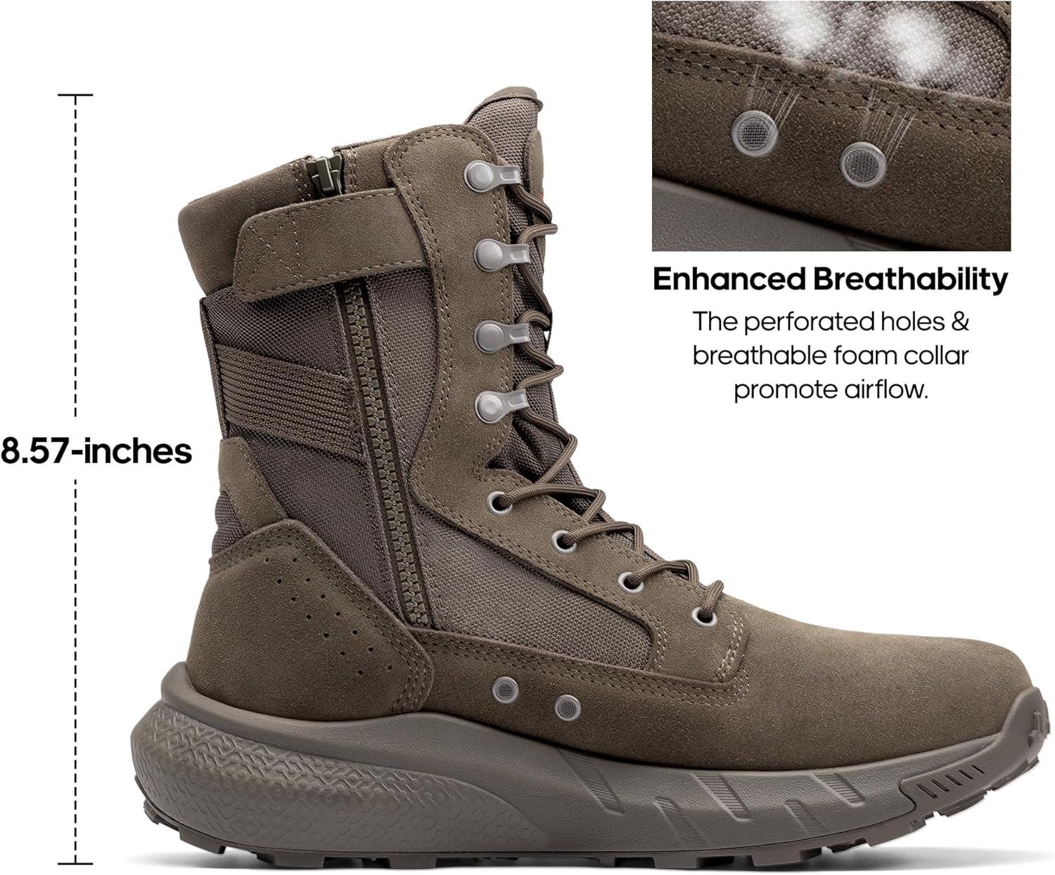 imageNORTIV 8 Mens Breathable Tactical Military Work Boots Side Zipper Leather Lightweight Hiking Motorcycle Combat Boots 8 Inches PeakforceOlive