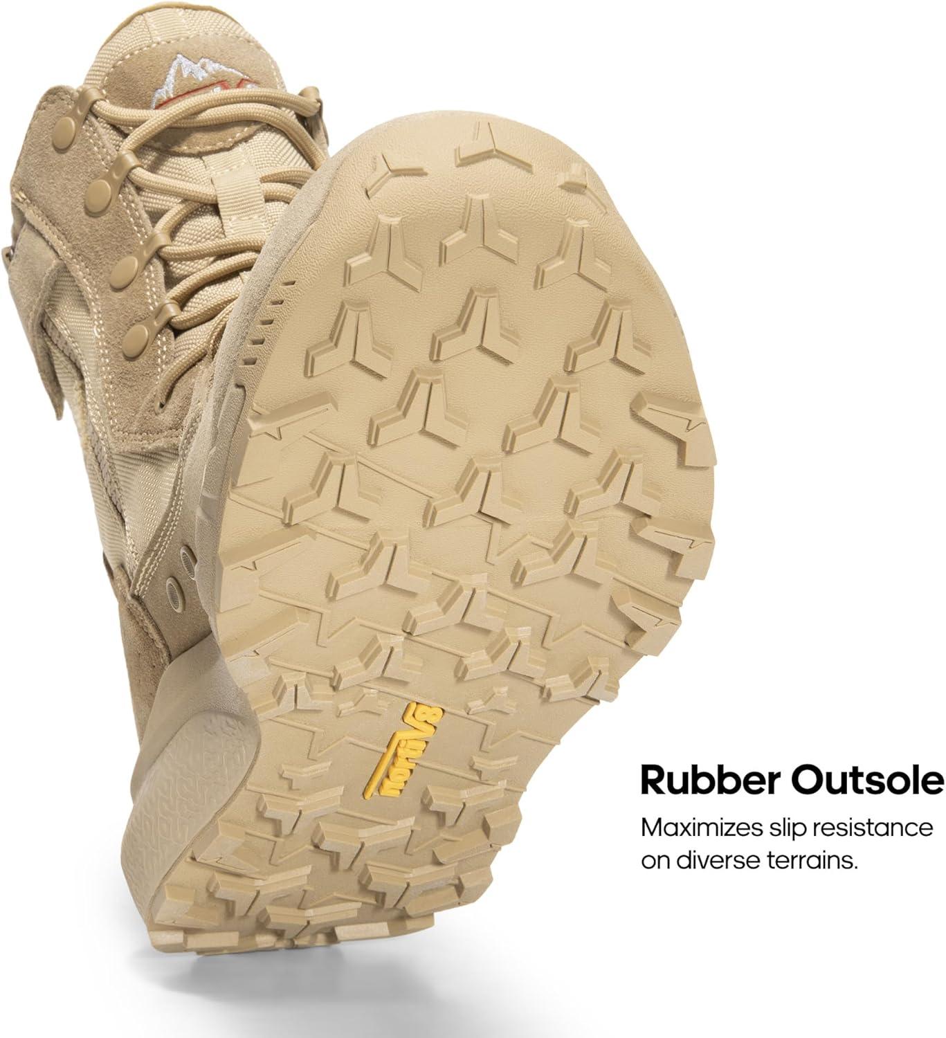 imageNORTIV 8 Mens Breathable Tactical Military Work Boots Side Zipper Leather Lightweight Hiking Motorcycle Combat Boots 8 Inches PeakforceSand