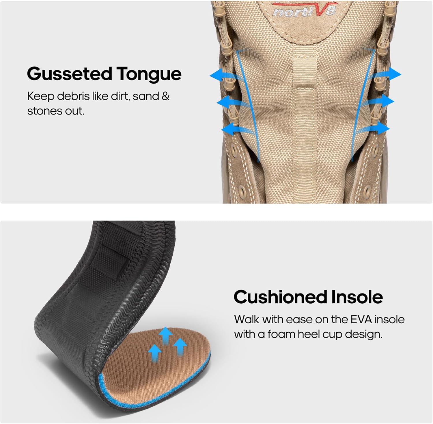 imageNORTIV 8 Mens Breathable Tactical Military Work Boots Side Zipper Leather Lightweight Hiking Motorcycle Combat Boots 8 Inches PeakforceSand