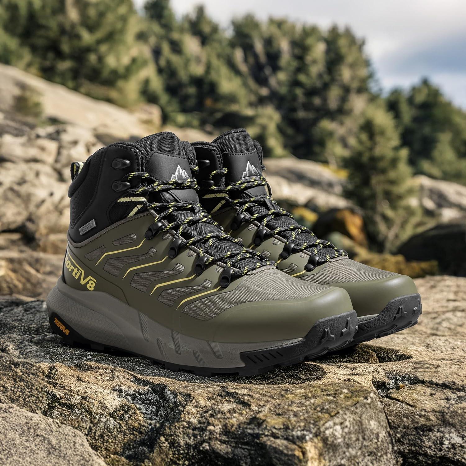 imageNORTIV 8 Mens Lightweight Hiking Boots Waterproof Breathable Outdoor Trekking Camping Ankle Boots FernOlive