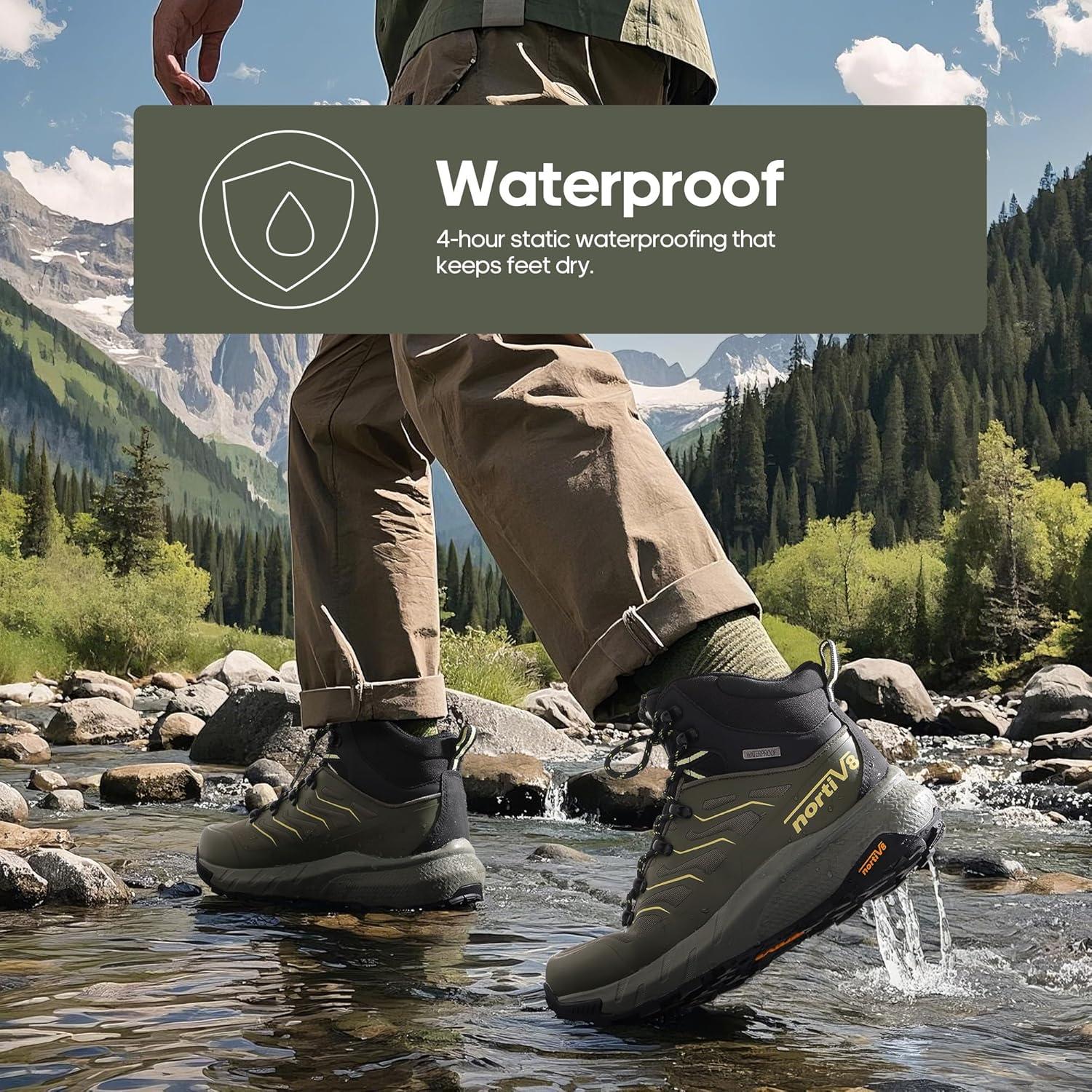 imageNORTIV 8 Mens Lightweight Hiking Boots Waterproof Breathable Outdoor Trekking Camping Ankle Boots FernOlive