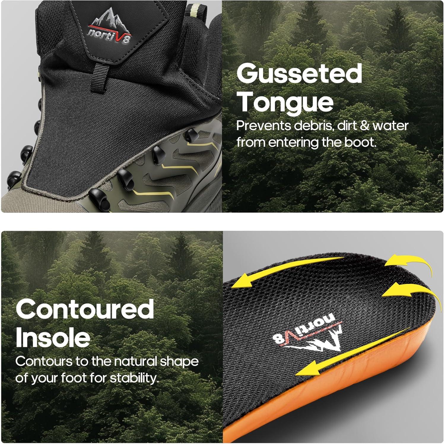 imageNORTIV 8 Mens Lightweight Hiking Boots Waterproof Breathable Outdoor Trekking Camping Ankle Boots FernOlive