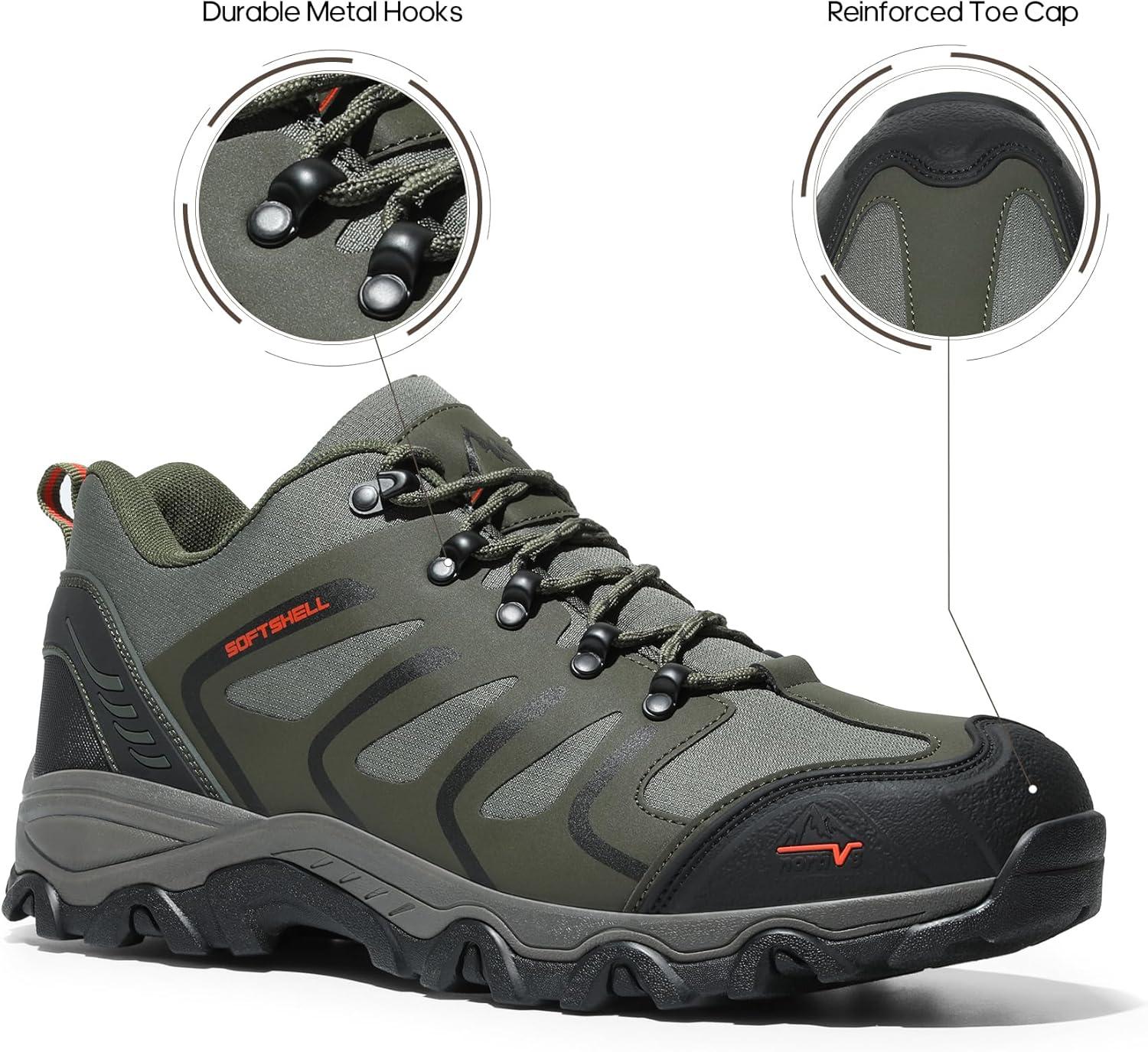 imageNORTIV 8 Mens Low Top Waterproof Hiking Shoes Trekking Trails Outdoor Work ShoesArmyGreenBlackOrange