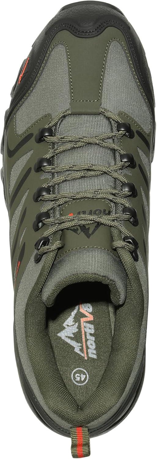 imageNORTIV 8 Mens Low Top Waterproof Hiking Shoes Trekking Trails Outdoor Work ShoesArmyGreenBlackOrange