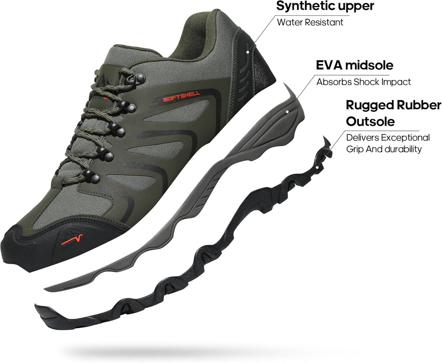imageNORTIV 8 Mens Low Top Waterproof Hiking Shoes Trekking Trails Outdoor Work ShoesArmyGreenBlackOrange