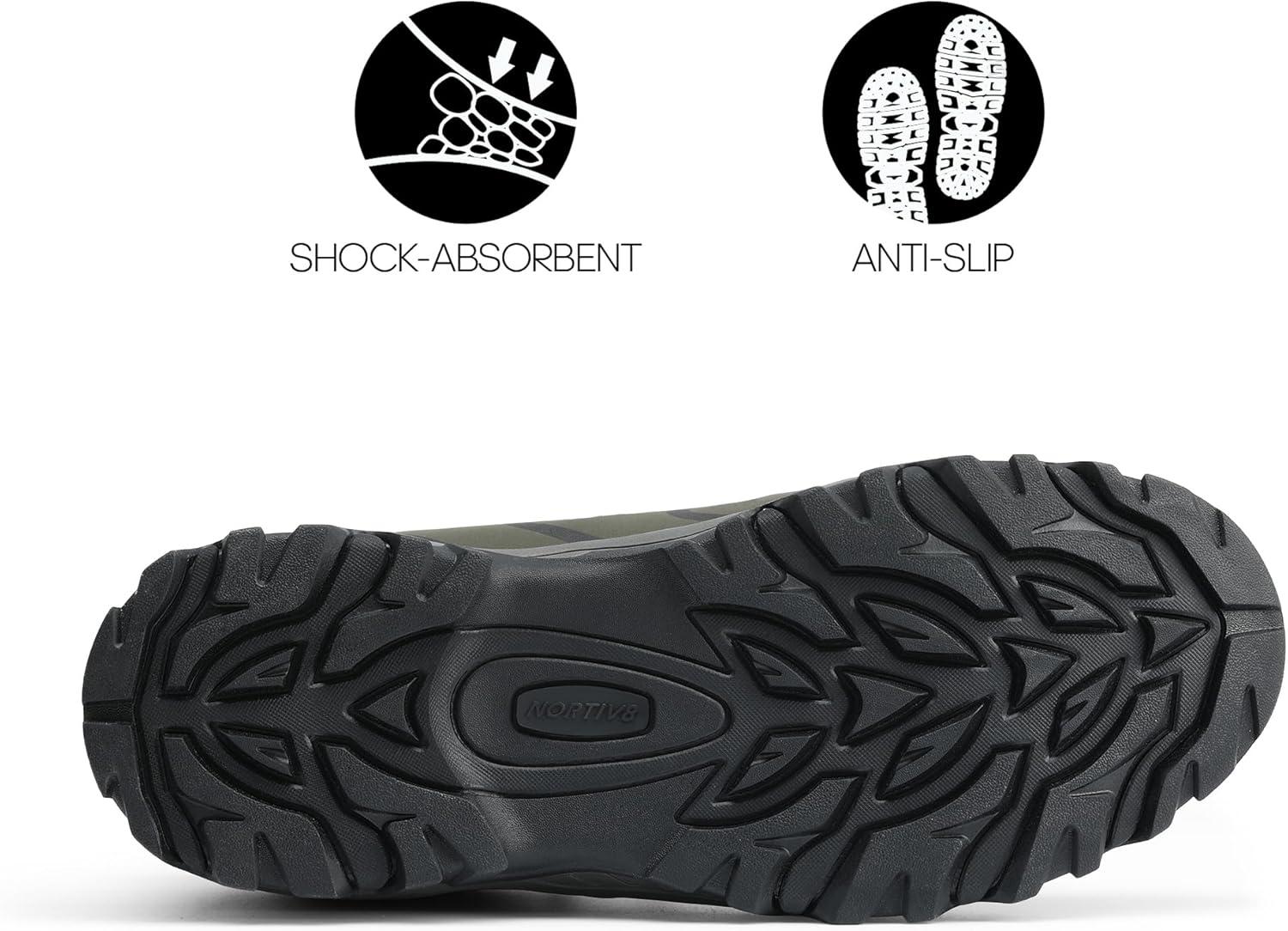 imageNORTIV 8 Mens Low Top Waterproof Hiking Shoes Trekking Trails Outdoor Work ShoesArmyGreenBlackOrange