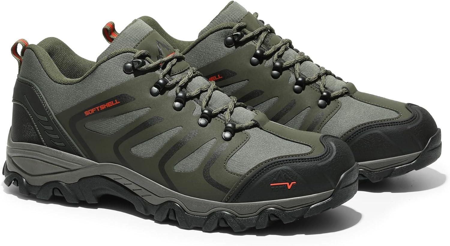 imageNORTIV 8 Mens Low Top Waterproof Hiking Shoes Trekking Trails Outdoor Work ShoesArmyGreenBlackOrange