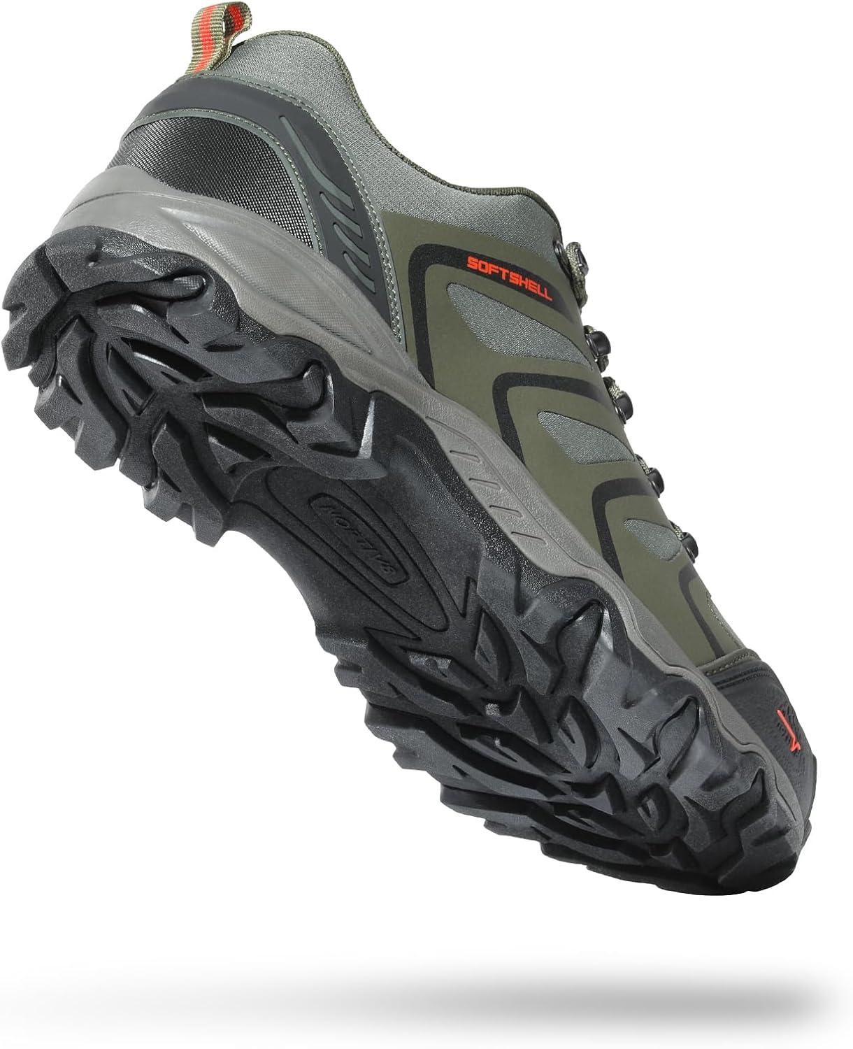 imageNORTIV 8 Mens Low Top Waterproof Hiking Shoes Trekking Trails Outdoor Work ShoesArmyGreenBlackOrange