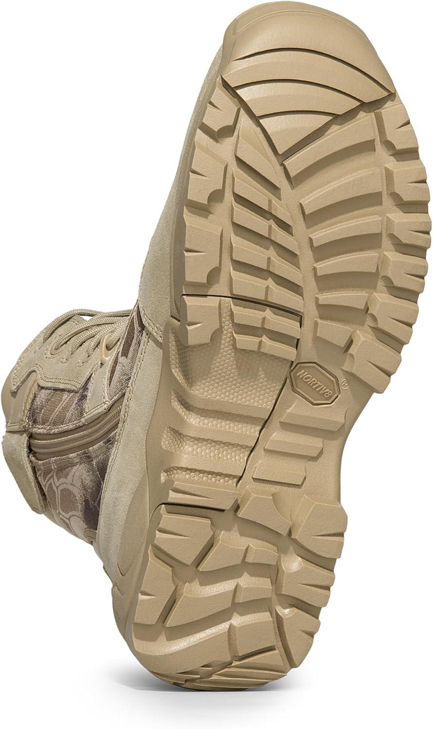 imageNORTIV 8 Mens Military Tactical Work Boots Hiking Side Zip Leather Outdoor Motorcycle Combat Boots ResponseCamo Sand