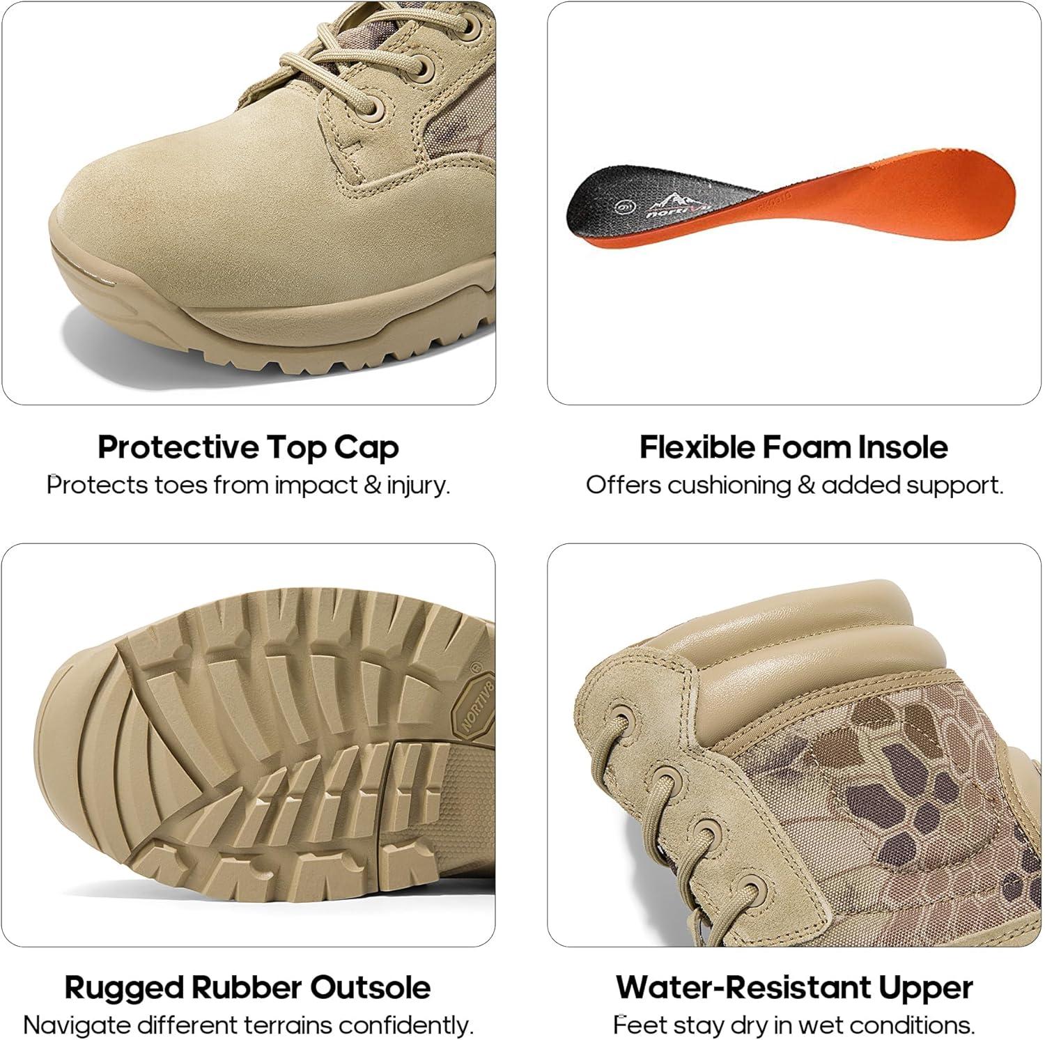 imageNORTIV 8 Mens Military Tactical Work Boots Hiking Side Zip Leather Outdoor Motorcycle Combat Boots ResponseCamo Sand