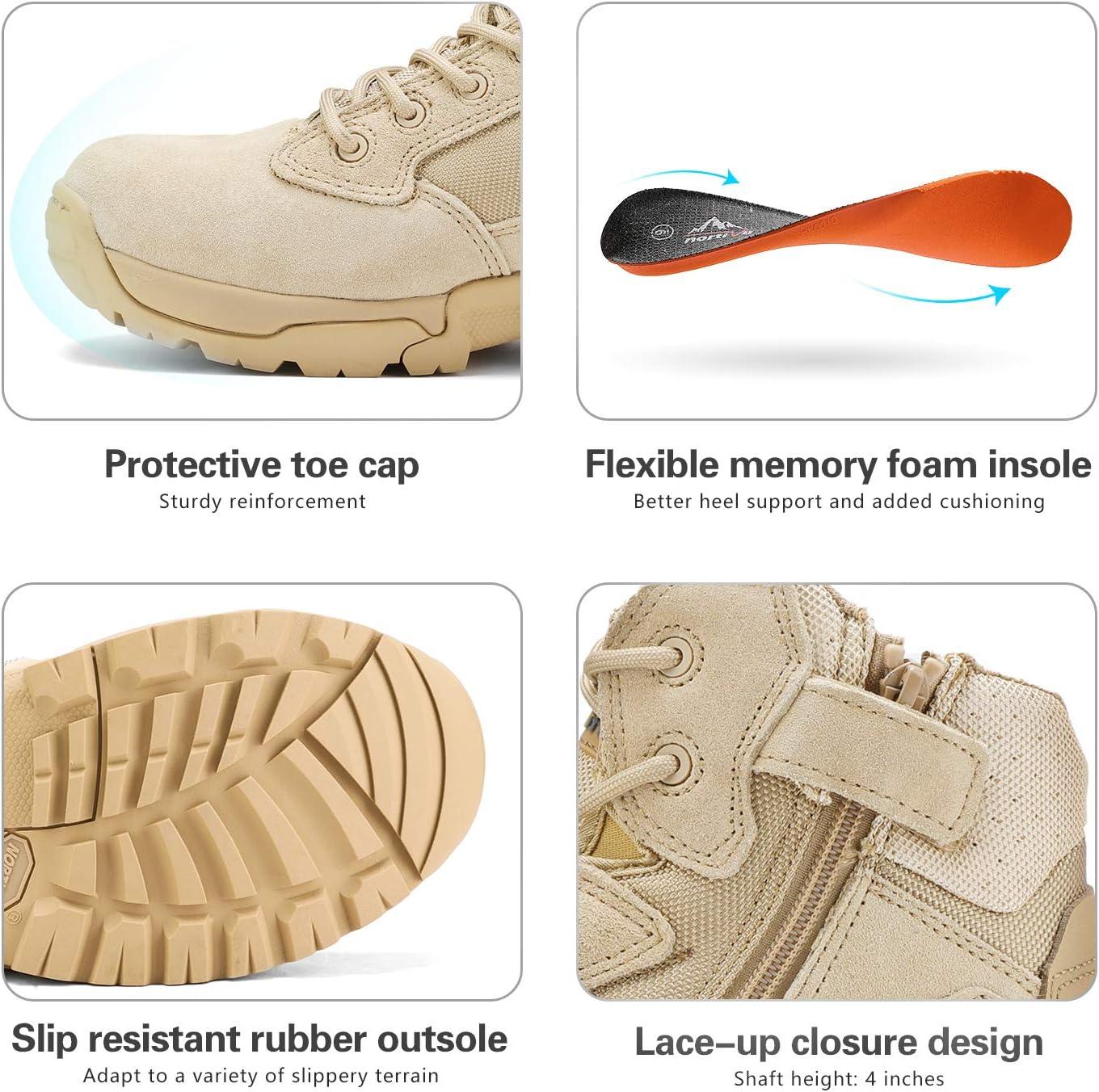 imageNORTIV 8 Mens Military Tactical Work Boots Side Zip Outdoor Hiking Leather Motorcycle Combat BootsSand