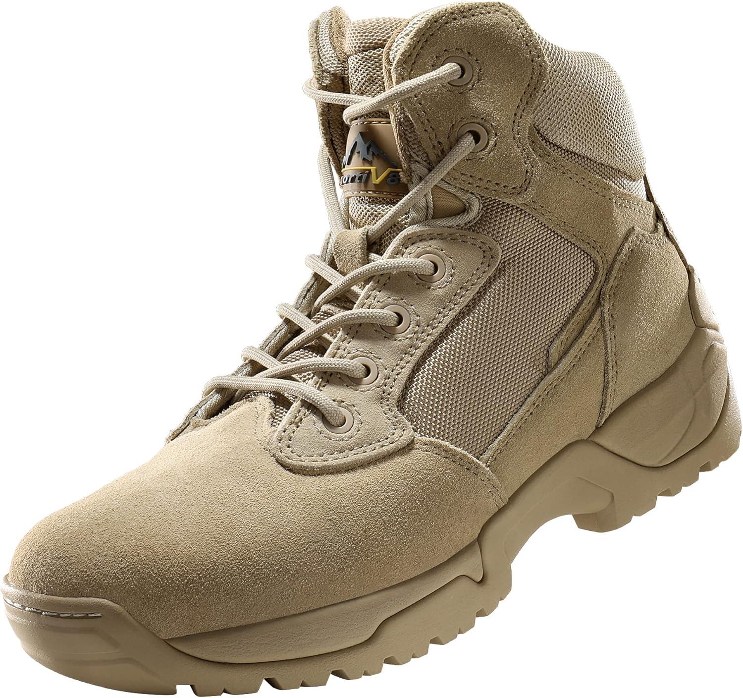 imageNORTIV 8 Mens Military Tactical Work Boots Side Zip Outdoor Hiking Leather Motorcycle Combat BootsSand