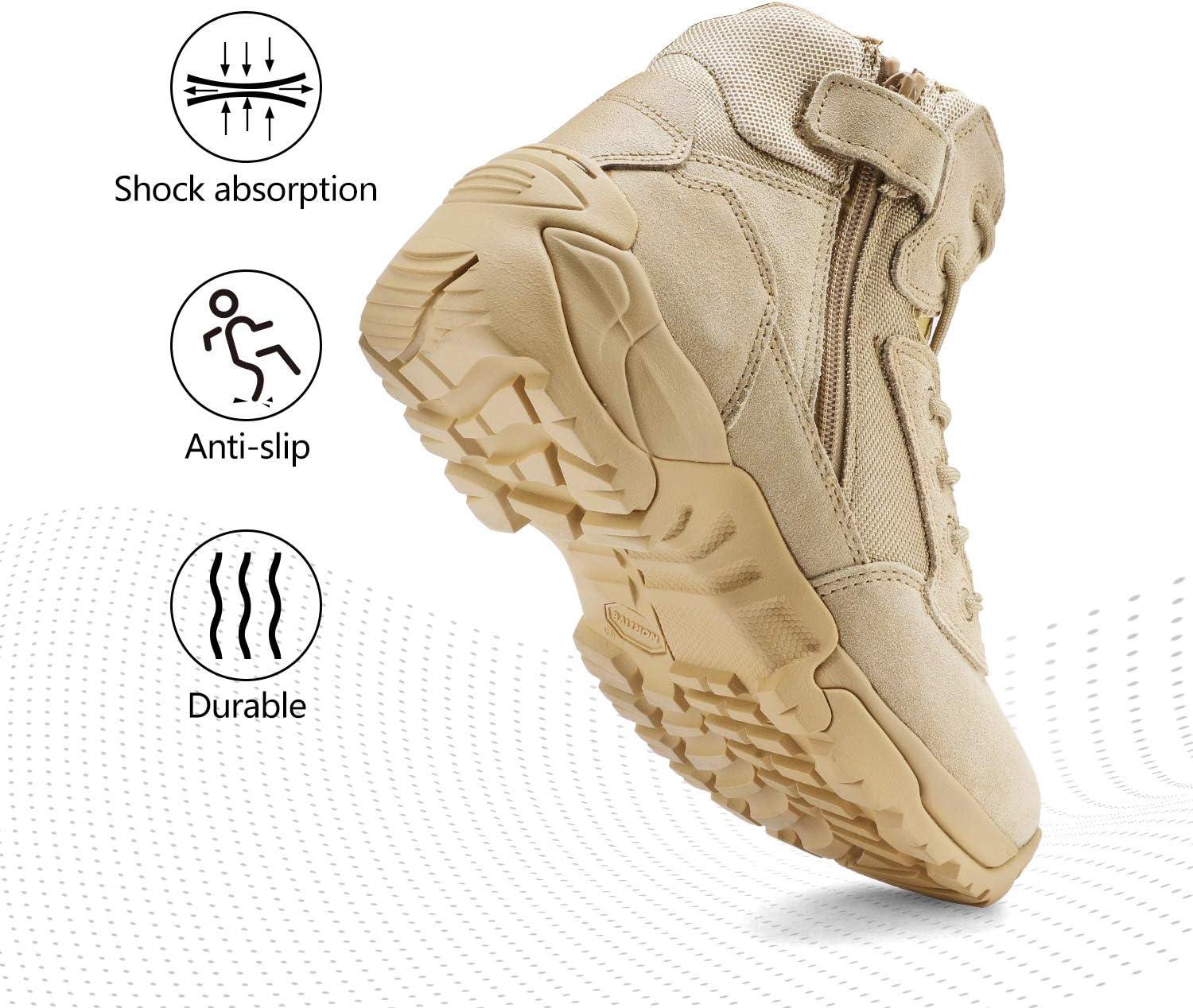 imageNORTIV 8 Mens Military Tactical Work Boots Side Zip Outdoor Hiking Leather Motorcycle Combat BootsSand