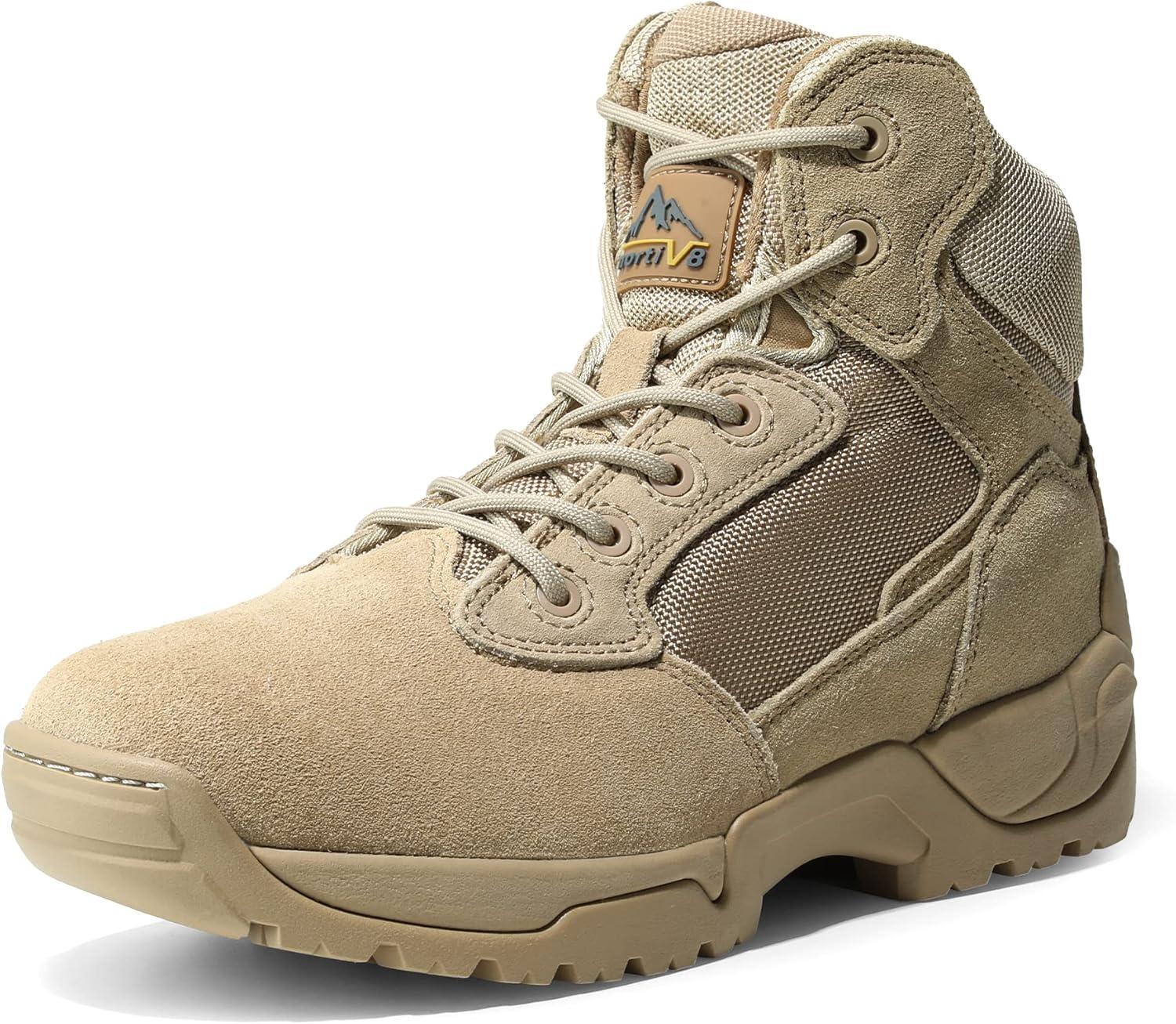 imageNORTIV 8 Mens Military Tactical Work Boots Side Zip Outdoor Hiking Leather Motorcycle Combat BootsSand