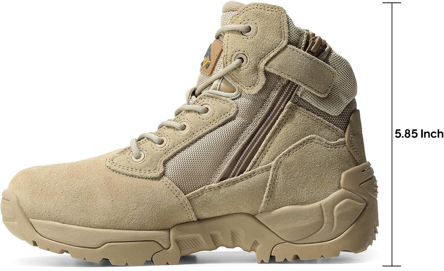 imageNORTIV 8 Mens Military Tactical Work Boots Side Zip Outdoor Hiking Leather Motorcycle Combat BootsSand