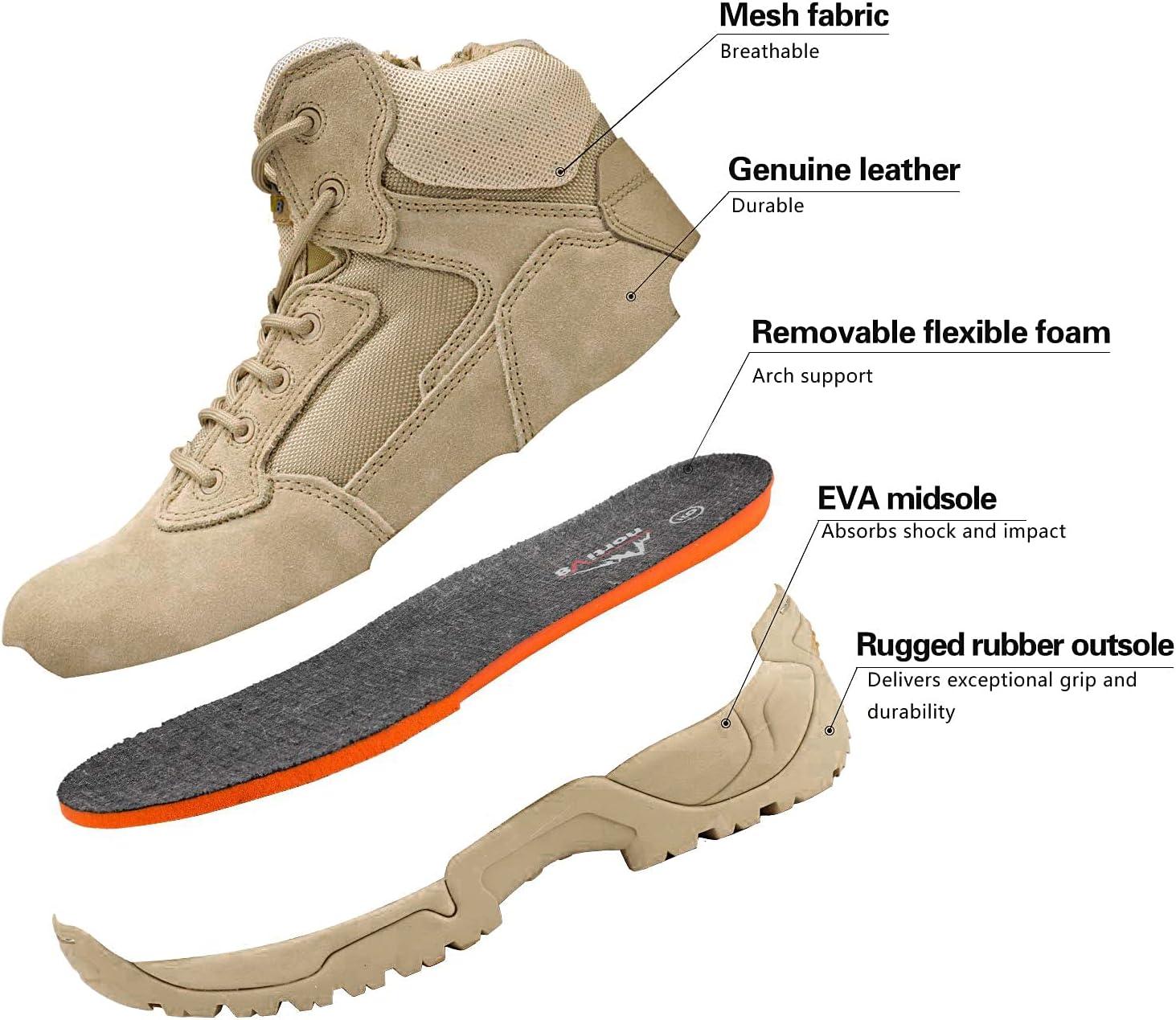 imageNORTIV 8 Mens Military Tactical Work Boots Side Zip Outdoor Hiking Leather Motorcycle Combat BootsSand