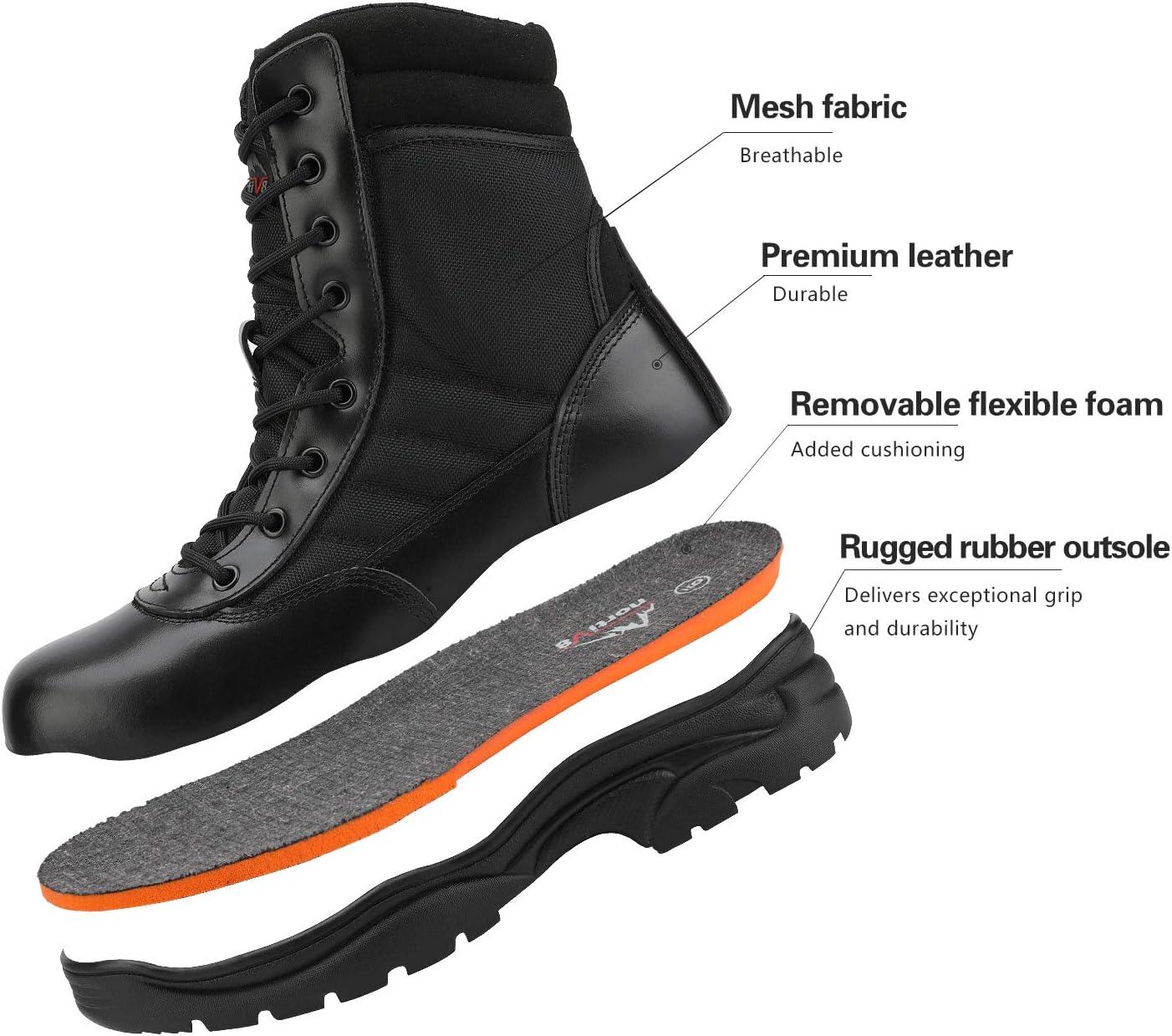 imageNORTIV 8 Mens Military Tactical Work Boots Side Zipper Leather Motorcycle Combat Boots Trooper68 InchesBlack8 Inches