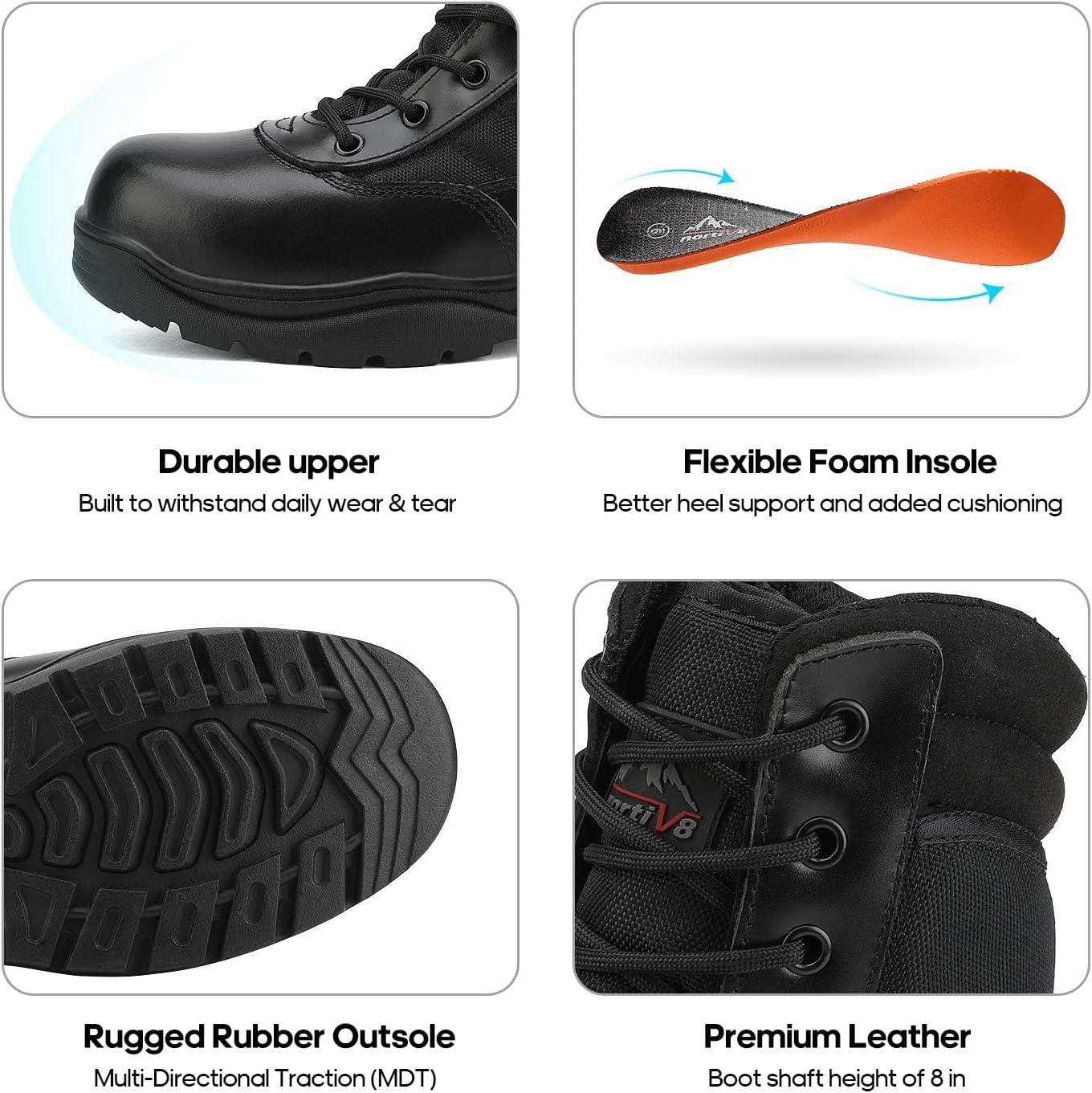 imageNORTIV 8 Mens Military Tactical Work Boots Side Zipper Leather Motorcycle Combat Boots Trooper68 InchesBlack8 Inches