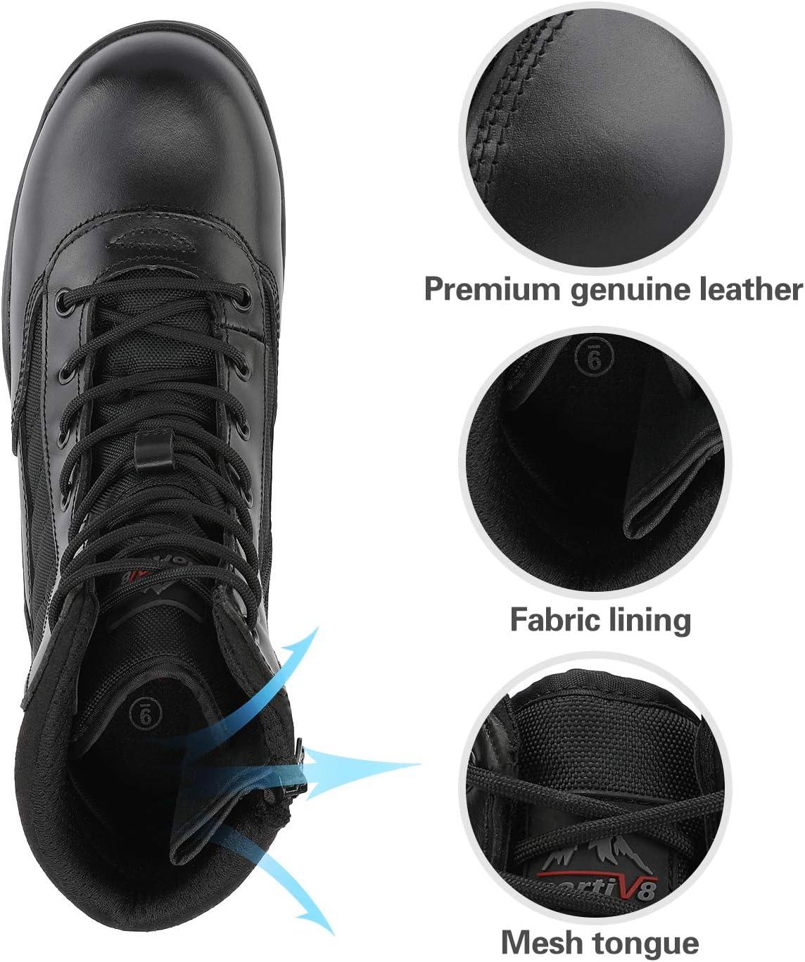 imageNORTIV 8 Mens Military Tactical Work Boots Side Zipper Leather Motorcycle Combat Boots Trooper68 InchesBlack8 Inches