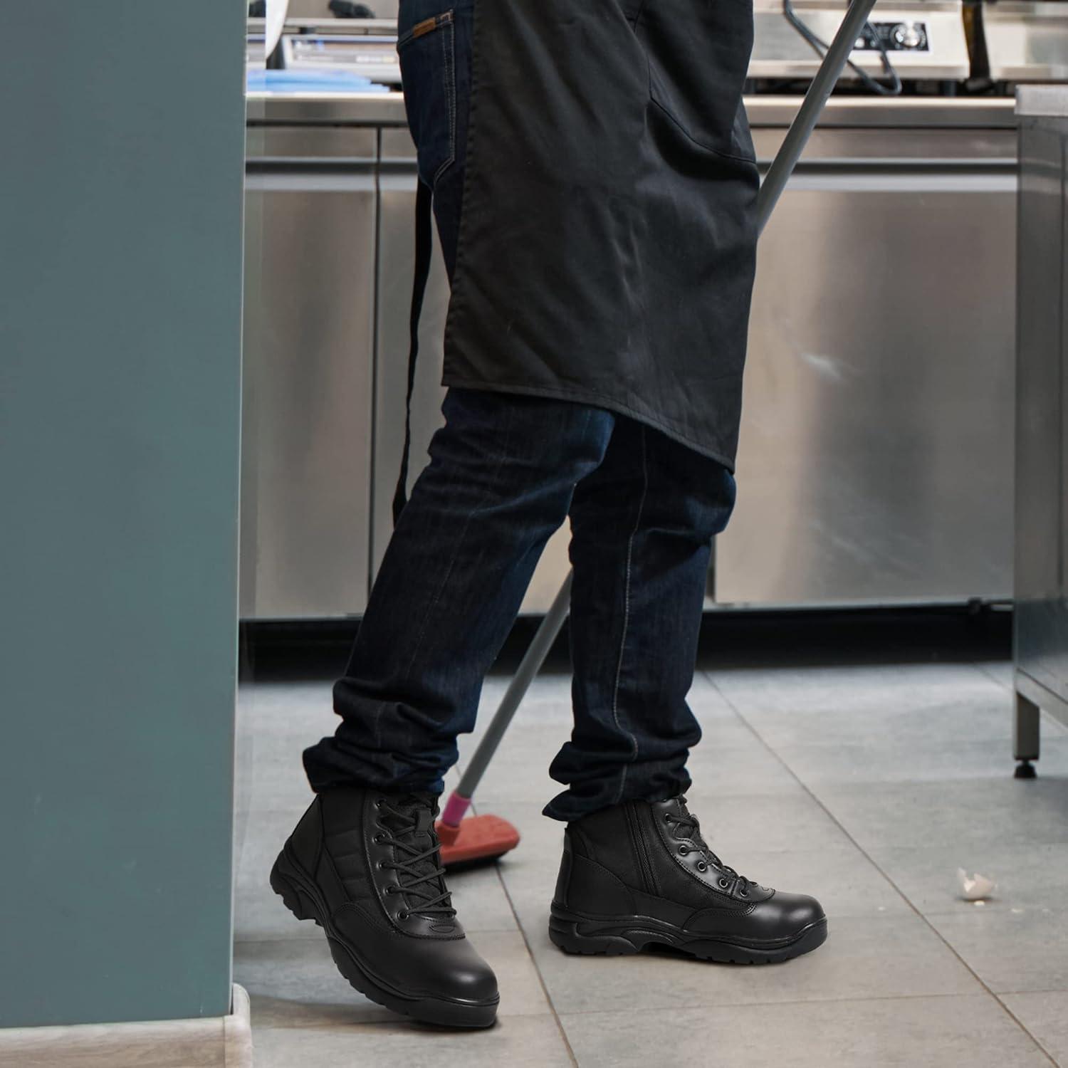 imageNORTIV 8 Mens Military Tactical Work Boots Side Zipper Leather Motorcycle Combat Boots Trooper68 InchesBlack8 Inches