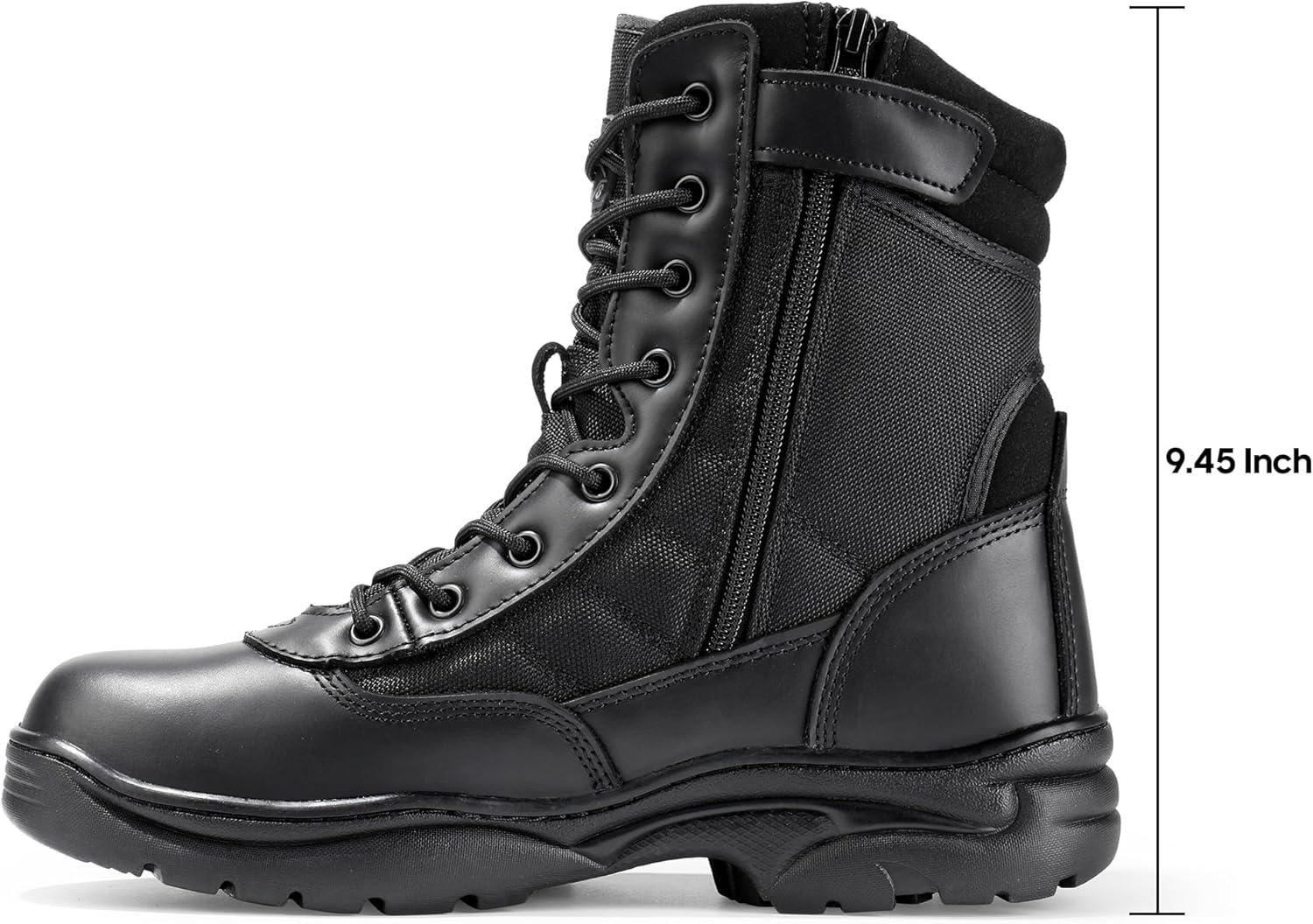 imageNORTIV 8 Mens Military Tactical Work Boots Side Zipper Leather Motorcycle Combat Boots Trooper68 InchesBlack8 Inches