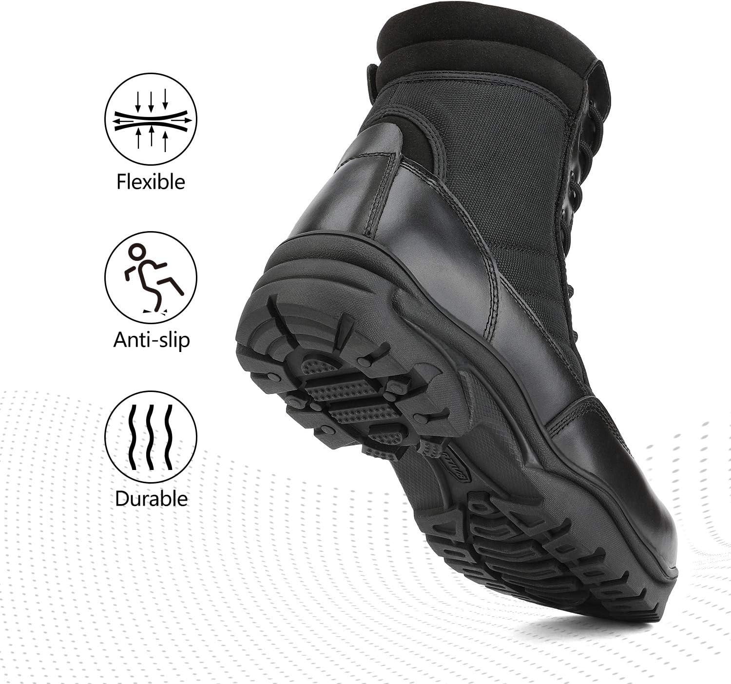 imageNORTIV 8 Mens Military Tactical Work Boots Side Zipper Leather Motorcycle Combat Boots Trooper68 InchesBlack8 Inches