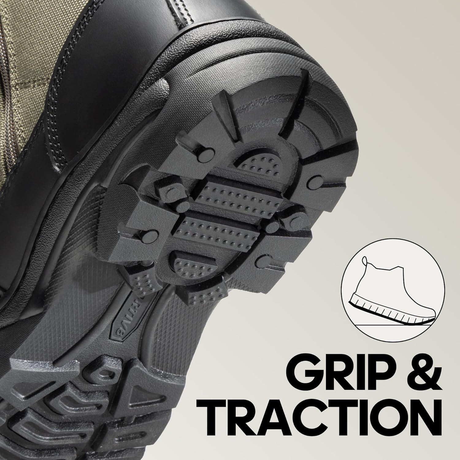 imageNORTIV 8 Mens Military Tactical Work Boots Side Zipper Leather Motorcycle Combat Boots Trooper68 InchesBlackArmy Green