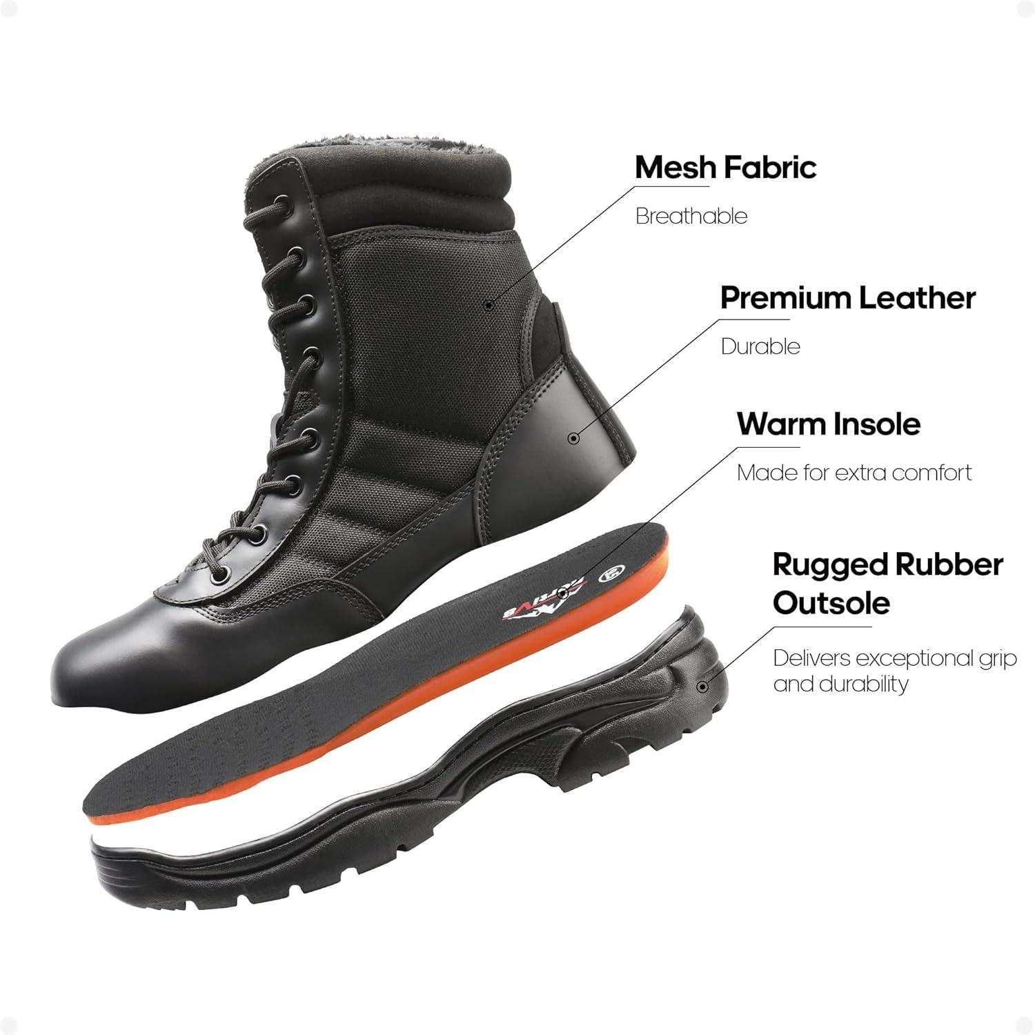 imageNORTIV 8 Mens Military Tactical Work Boots Side Zipper Leather Motorcycle Combat Boots Trooper68 InchesBlackfur Lining