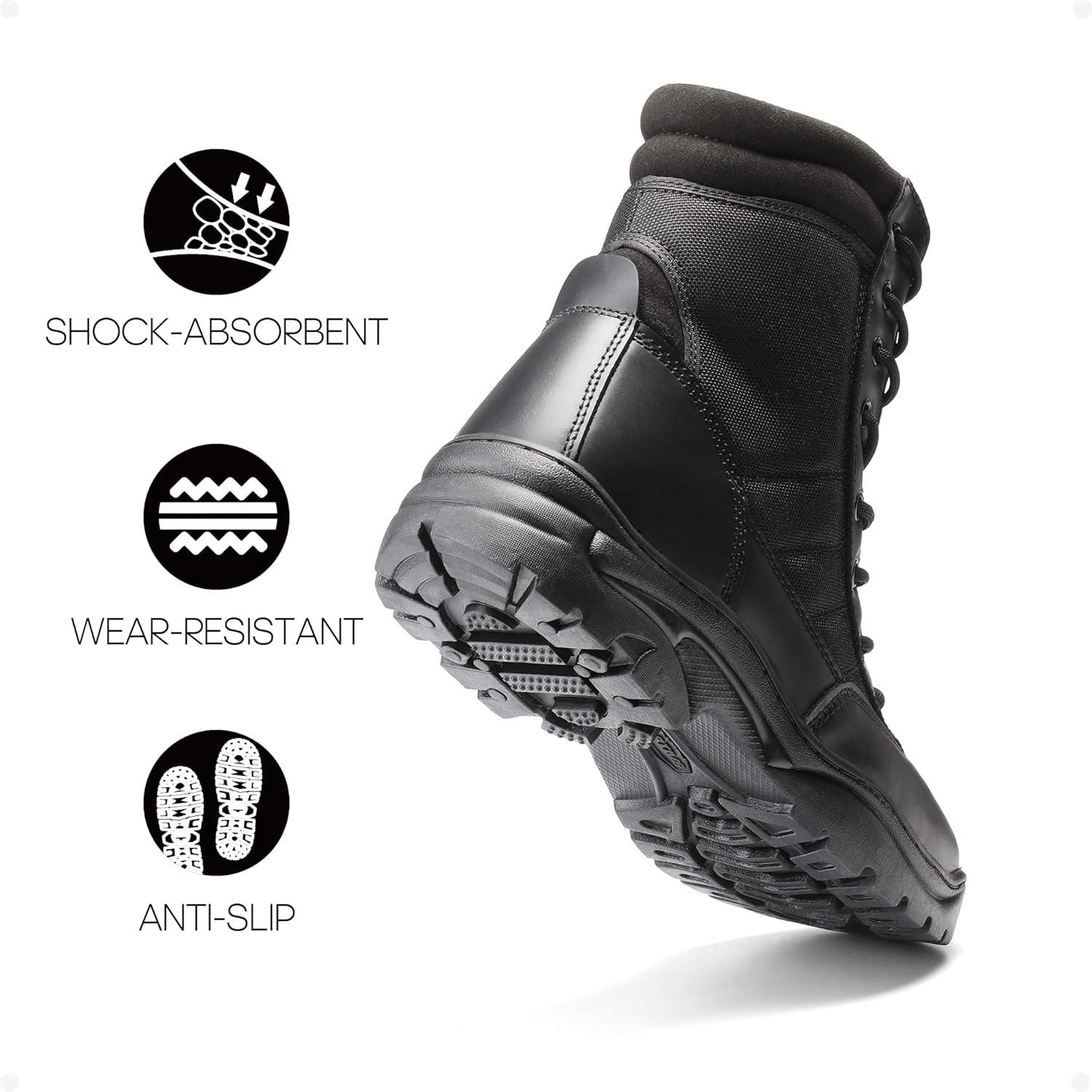 imageNORTIV 8 Mens Military Tactical Work Boots Side Zipper Leather Motorcycle Combat Boots Trooper68 InchesBlackfur Lining