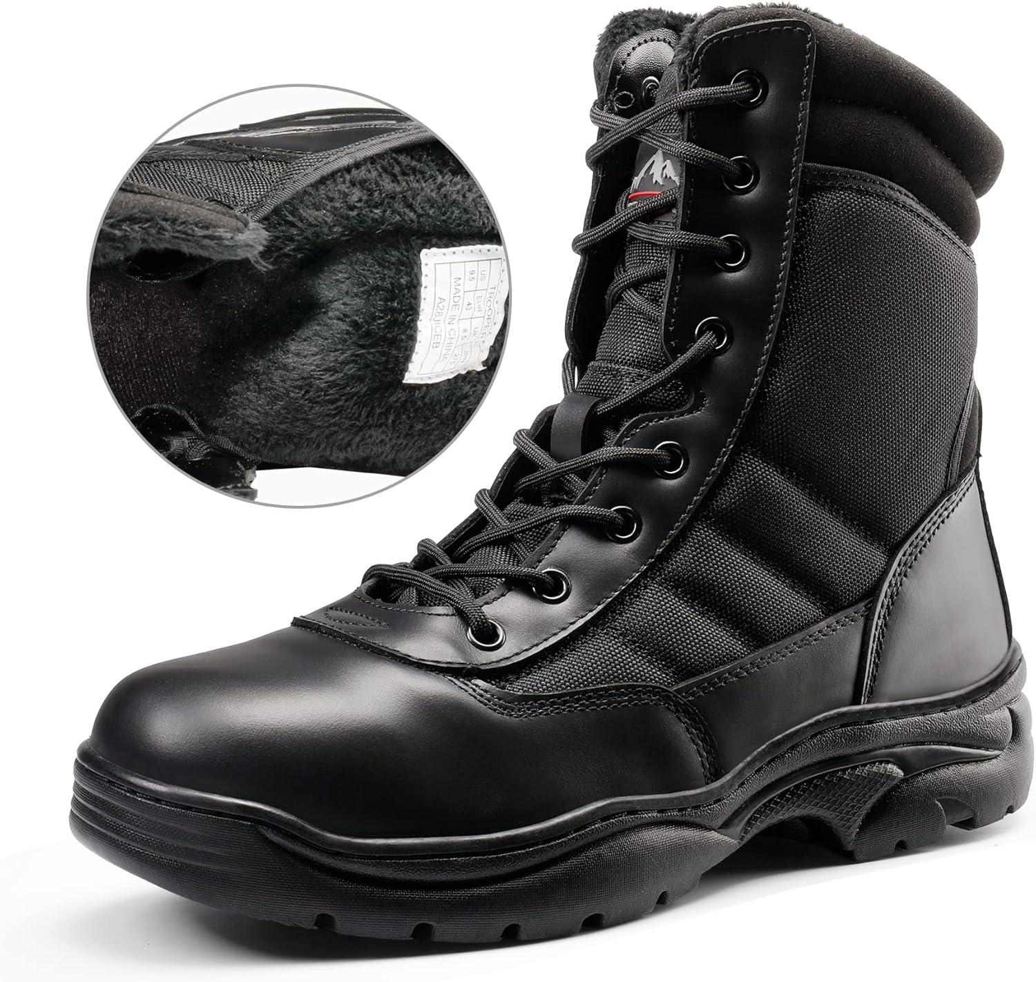 imageNORTIV 8 Mens Military Tactical Work Boots Side Zipper Leather Motorcycle Combat Boots Trooper68 InchesBlackfur Lining