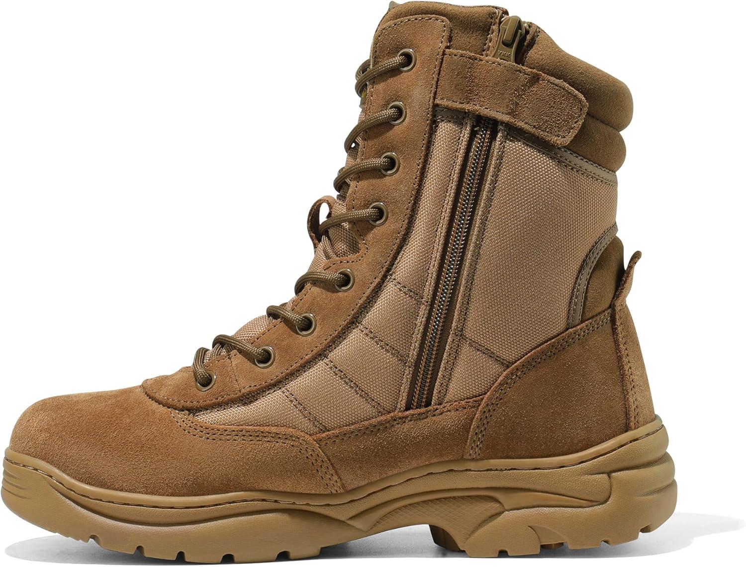 imageNORTIV 8 Mens Military Tactical Work Boots Side Zipper Leather Motorcycle Combat Boots Trooper68 InchesBrown8 Inches