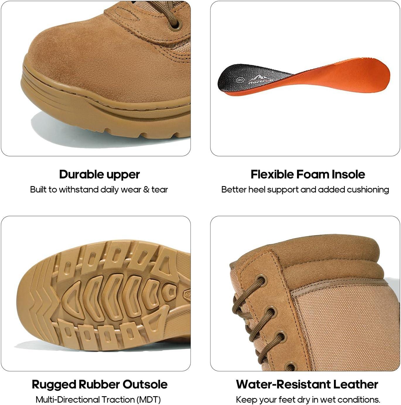 imageNORTIV 8 Mens Military Tactical Work Boots Side Zipper Leather Motorcycle Combat Boots Trooper68 InchesBrown8 Inches