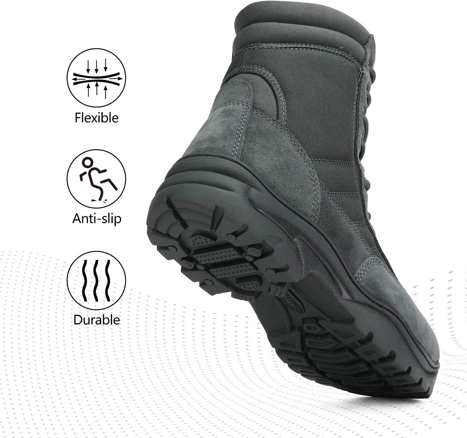 imageNORTIV 8 Mens Military Tactical Work Boots Side Zipper Leather Motorcycle Combat Boots Trooper68 InchesDark Grey8 Inches