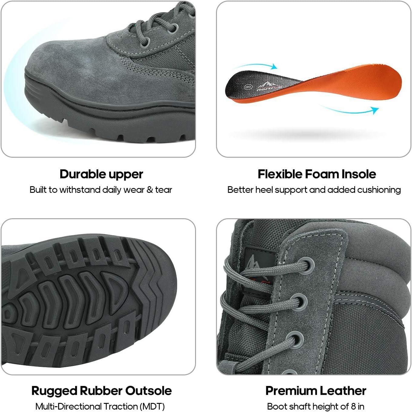 imageNORTIV 8 Mens Military Tactical Work Boots Side Zipper Leather Motorcycle Combat Boots Trooper68 InchesDark Grey8 Inches