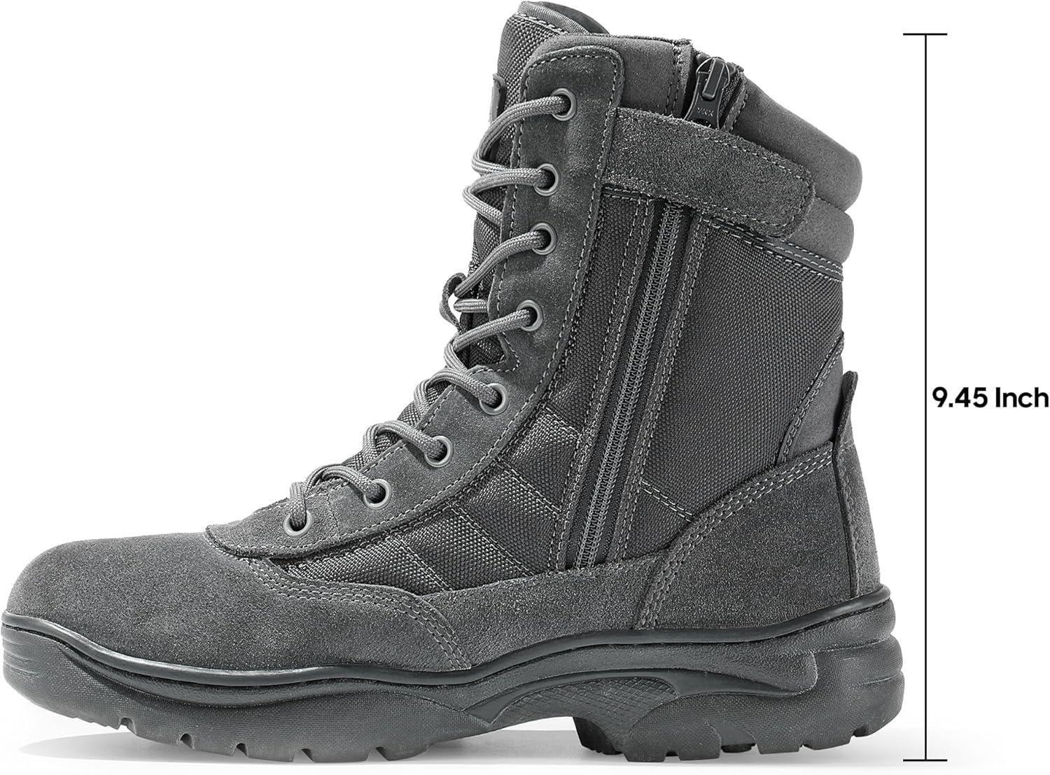 imageNORTIV 8 Mens Military Tactical Work Boots Side Zipper Leather Motorcycle Combat Boots Trooper68 InchesDark Grey8 Inches