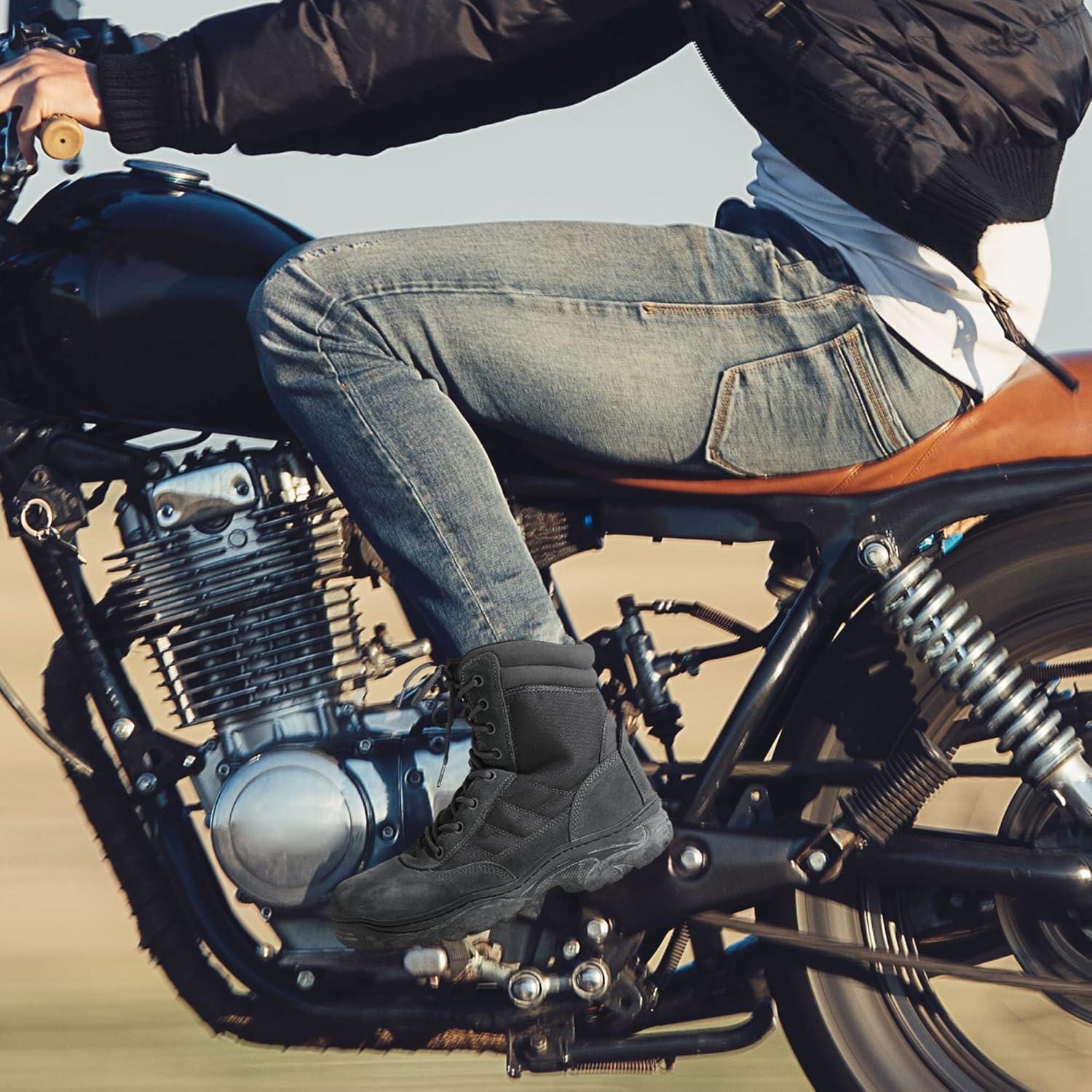 imageNORTIV 8 Mens Military Tactical Work Boots Side Zipper Leather Motorcycle Combat Boots Trooper68 InchesDark Grey8 Inches