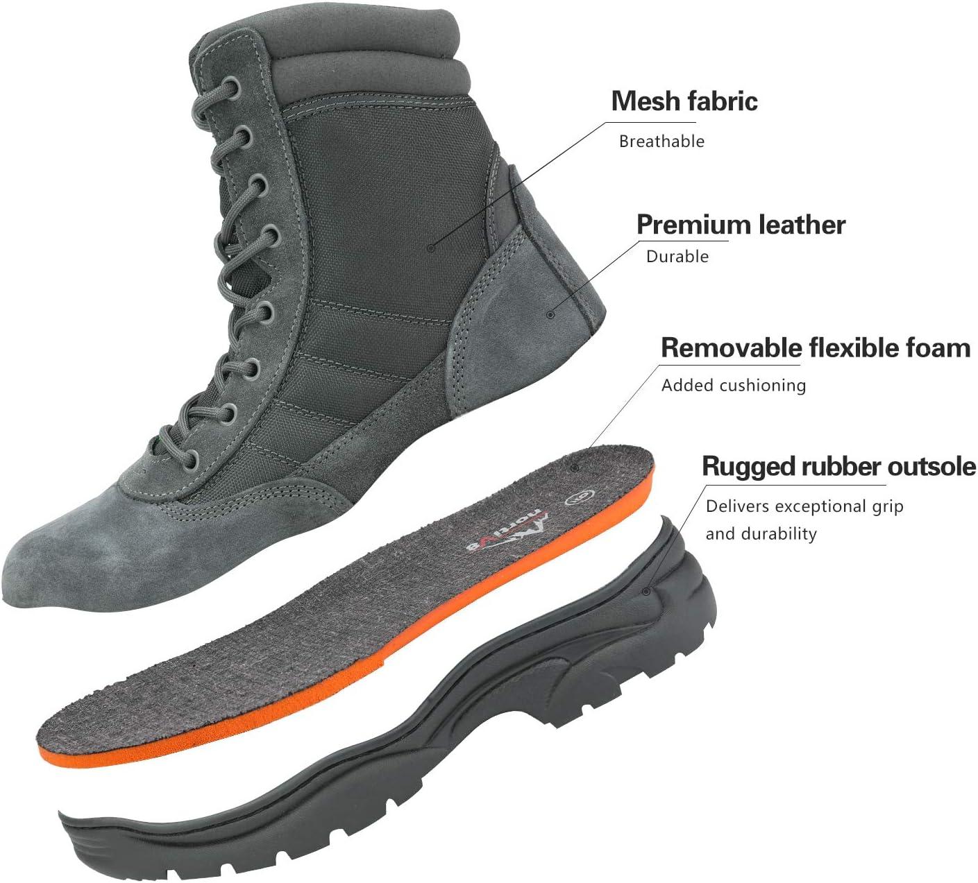 imageNORTIV 8 Mens Military Tactical Work Boots Side Zipper Leather Motorcycle Combat Boots Trooper68 InchesDark Grey8 Inches