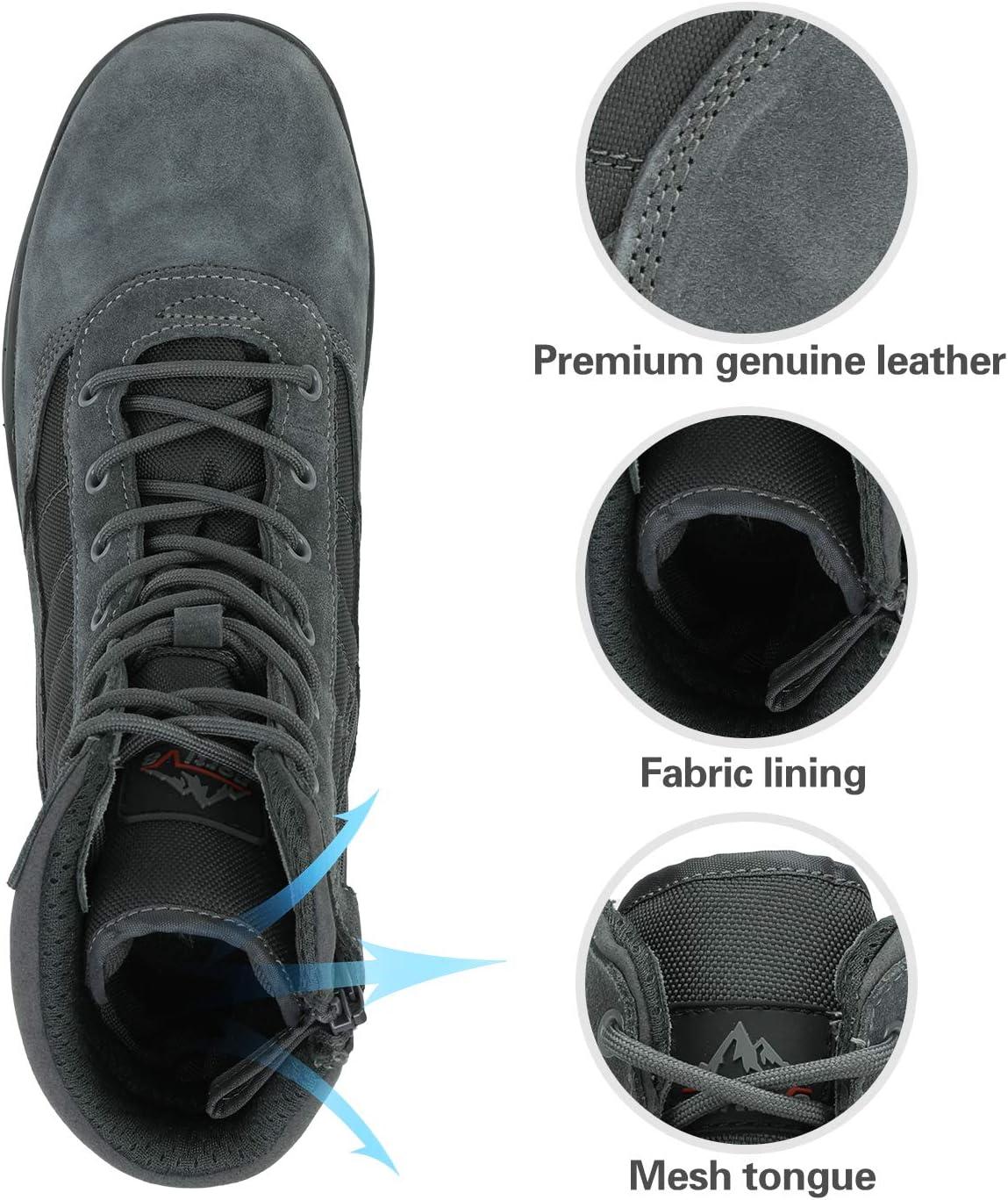 imageNORTIV 8 Mens Military Tactical Work Boots Side Zipper Leather Motorcycle Combat Boots Trooper68 InchesDark Grey8 Inches